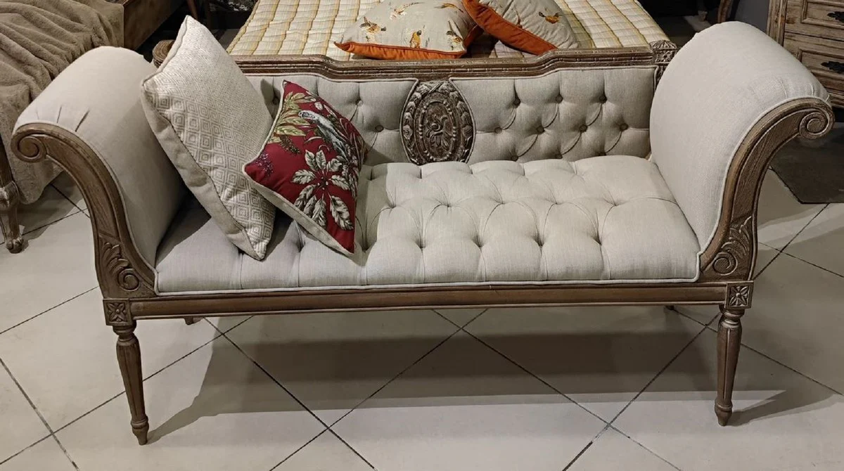 Pompöös by Luxus Barock Chesterfield Sitzbank Provence Grau / Braun 170 cm - Designed by Harald Glööckler