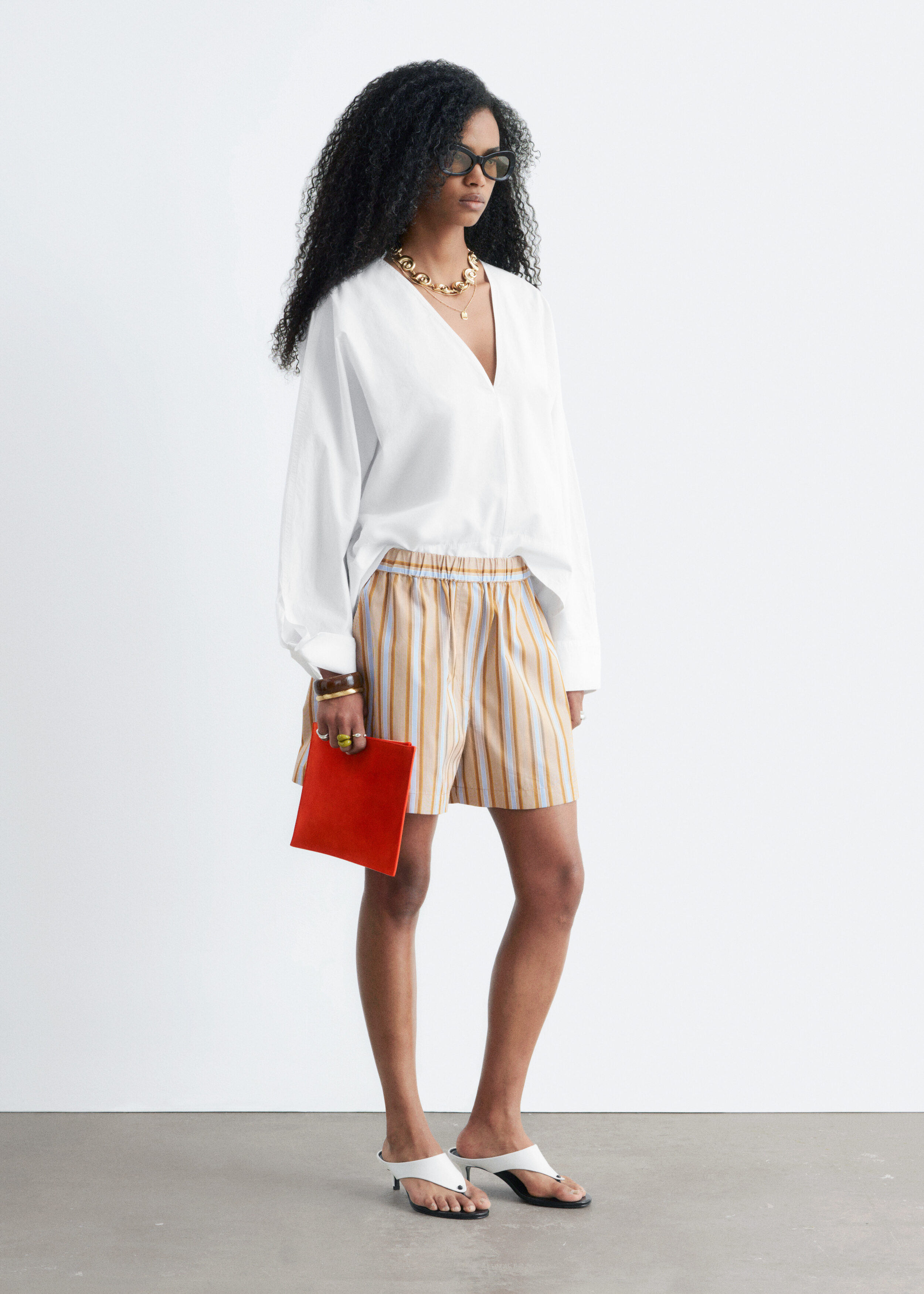 & Other Stories SCULPTURAL COTTON V-NECK BLOUSE