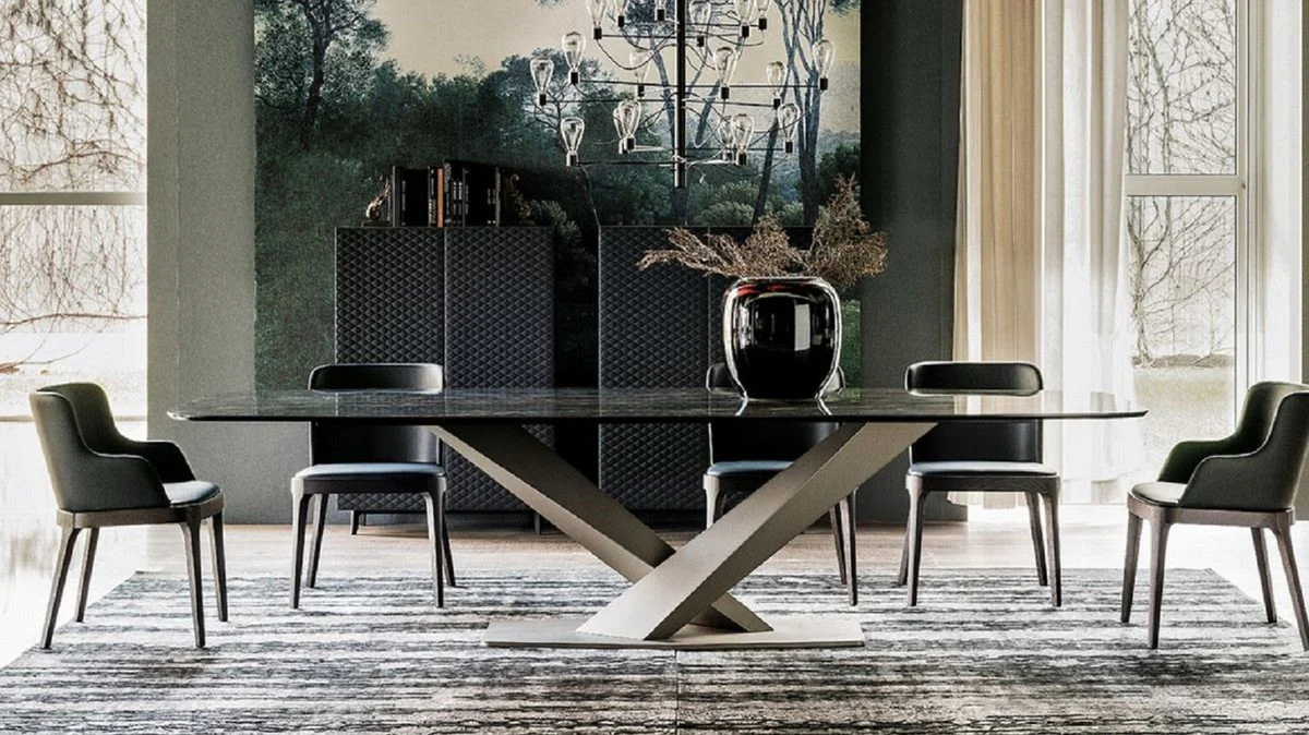 Luxury dining table high gloss black / titanium colors 200 x 120 x H. 75 cm - Dining room table with high-quality ceramic table top - Modern dining room furniture - Luxury quality - Made in Italy