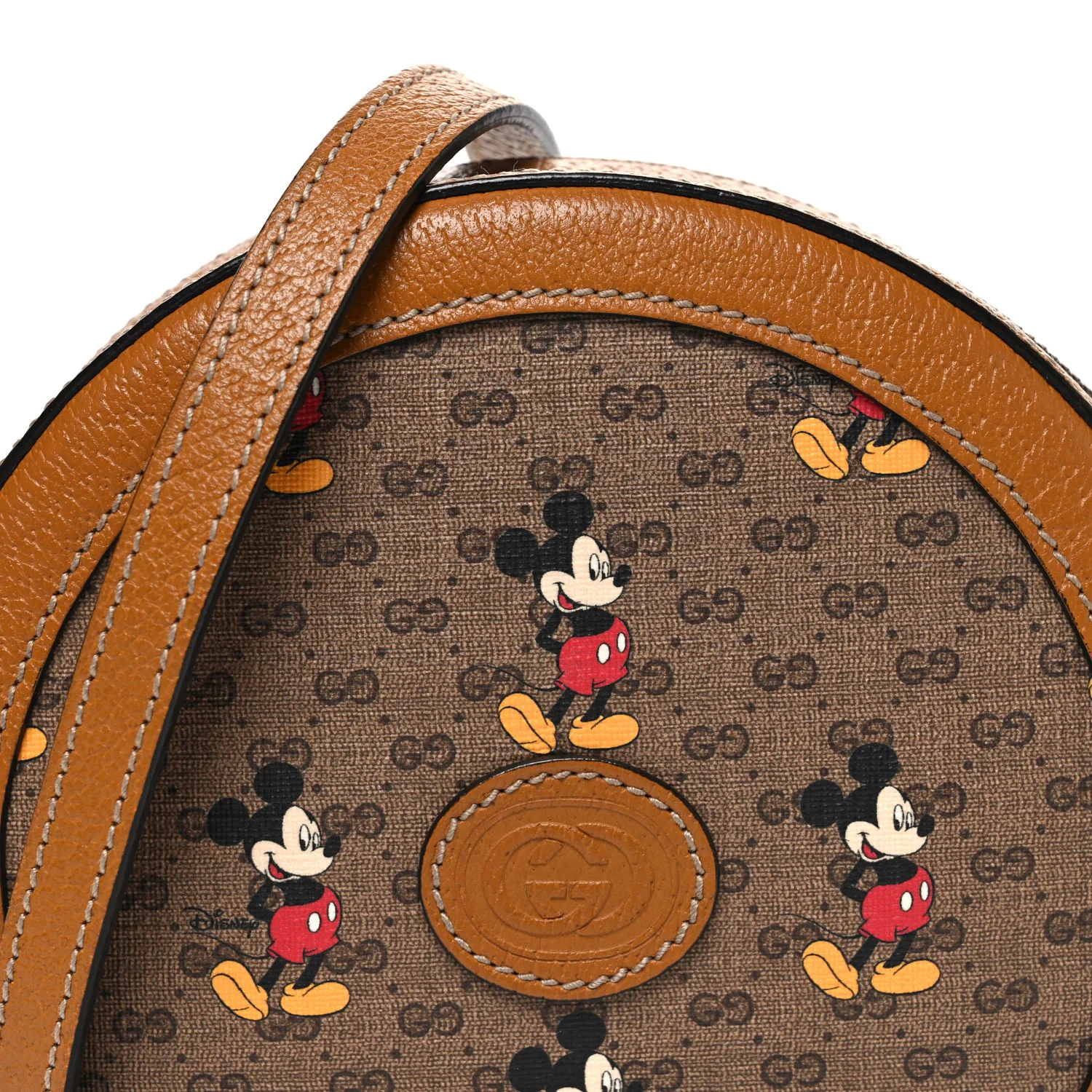 X DISNEY Mini Vintage GG Supreme Monogram Mickey Mouse Round Shoulder Bag Beige Vintage Sun Oil - Top Club