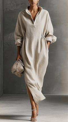 Women's Solid Color Lapel Long-sleeved Casual Loose Cotton Dress - Nordfashionstorm - Women's Clothing, Fashion for You - Nordfashionstorm.com