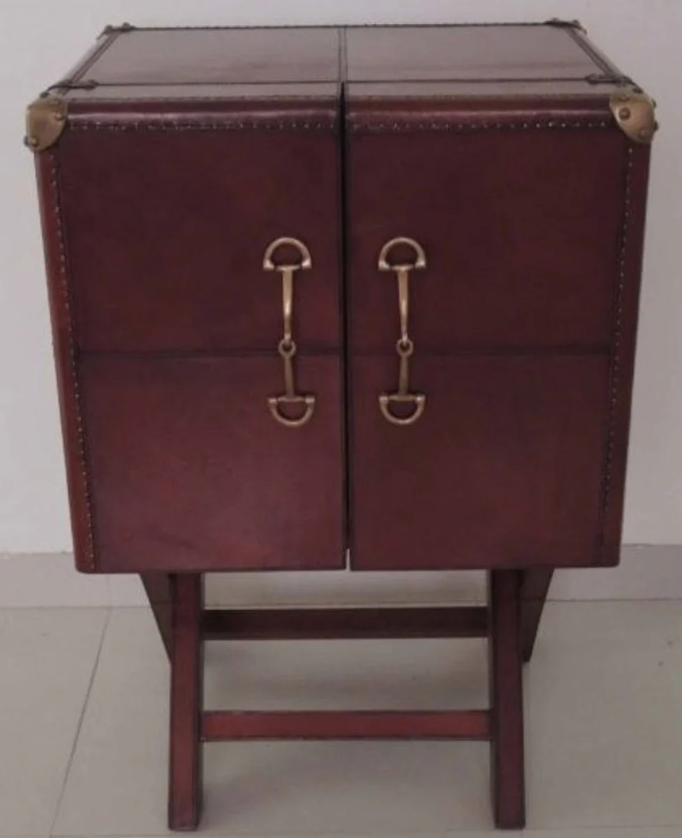 Luxury genuine leather bar cabinet cognac brown 61 x 52 x H. 93.5 cm - small wine cabinet with 2 doors in suitcase design