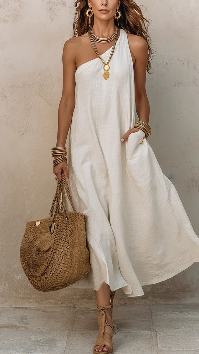 Women's Off-Shoulder Solid-Color Vintage Vacation Sleeveless Dress - Nordfashionstorm - Women's Clothing, Fashion for You - Nordfashionstorm.com