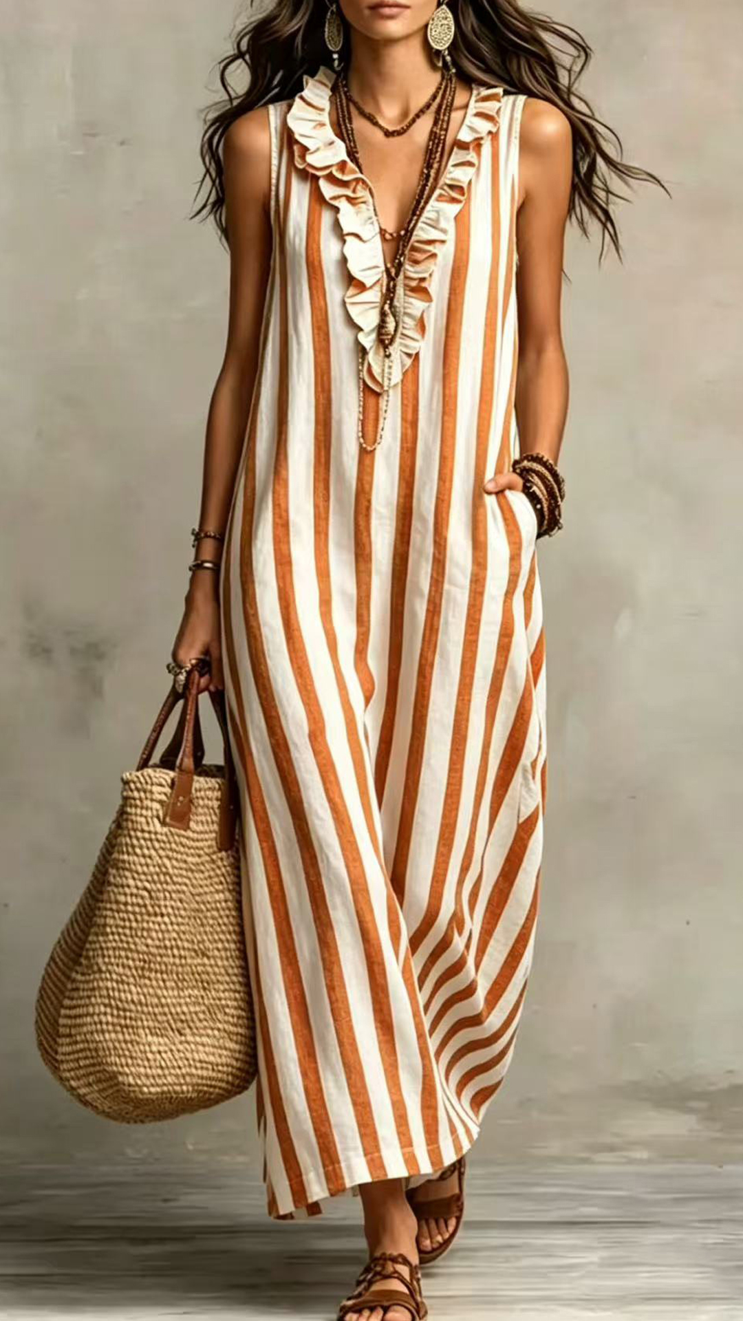 Women's Cotton-Blend Striped Sleeveless Maxi Dress - Nordfashionstorm - Women's Clothing, Fashion for You - Nordfashionstorm.com