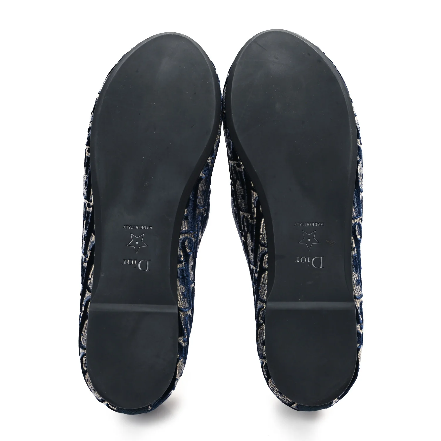 Velvet Oblique Poeme Laced Ballerina Flats 37.5 Deep Blue - Top Club