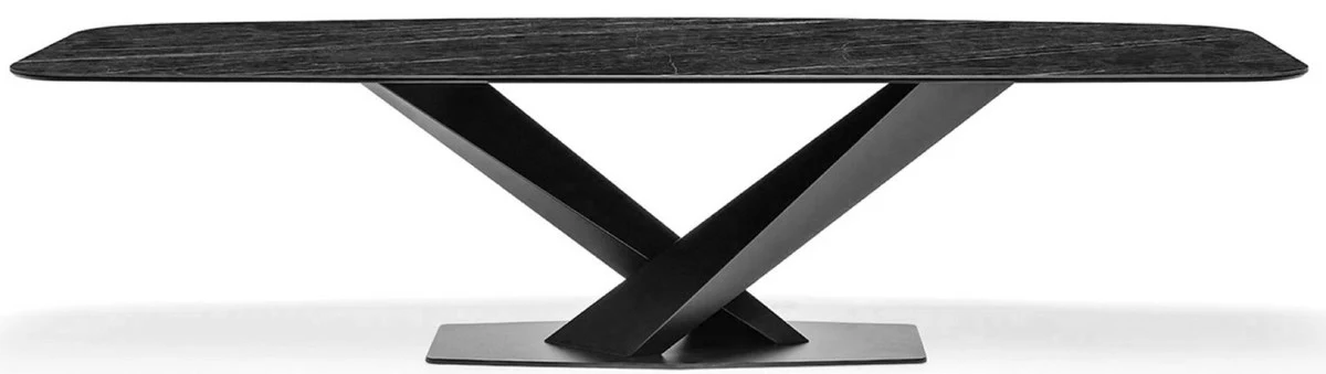 Luxury dining table anthracite / black 200 x 100 x H. 76 cm - Rectangular kitchen table with marble top and stainless steel frame - Luxury dining room furniture