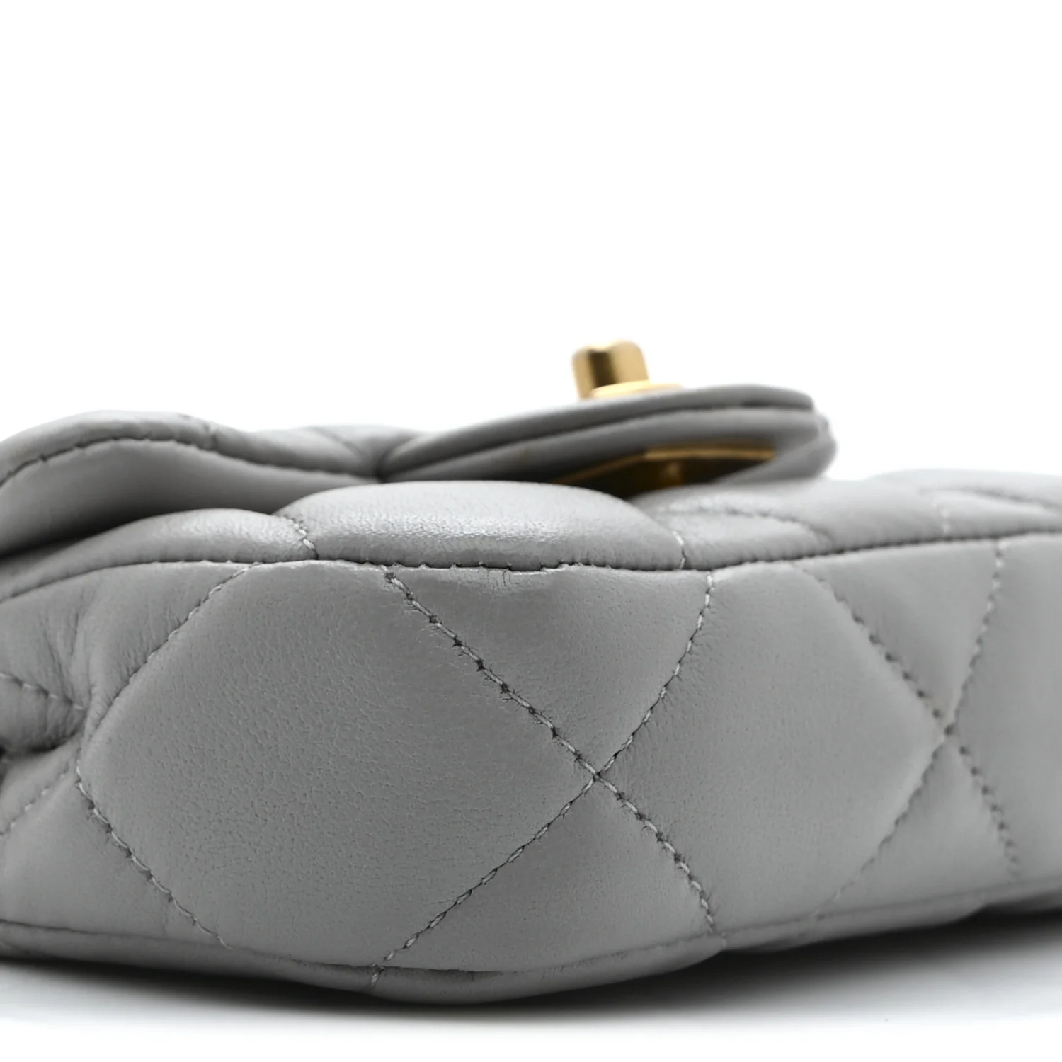 Calfskin Quilted Lady Handle Flap Card Holder With Chain Grey - Top Club