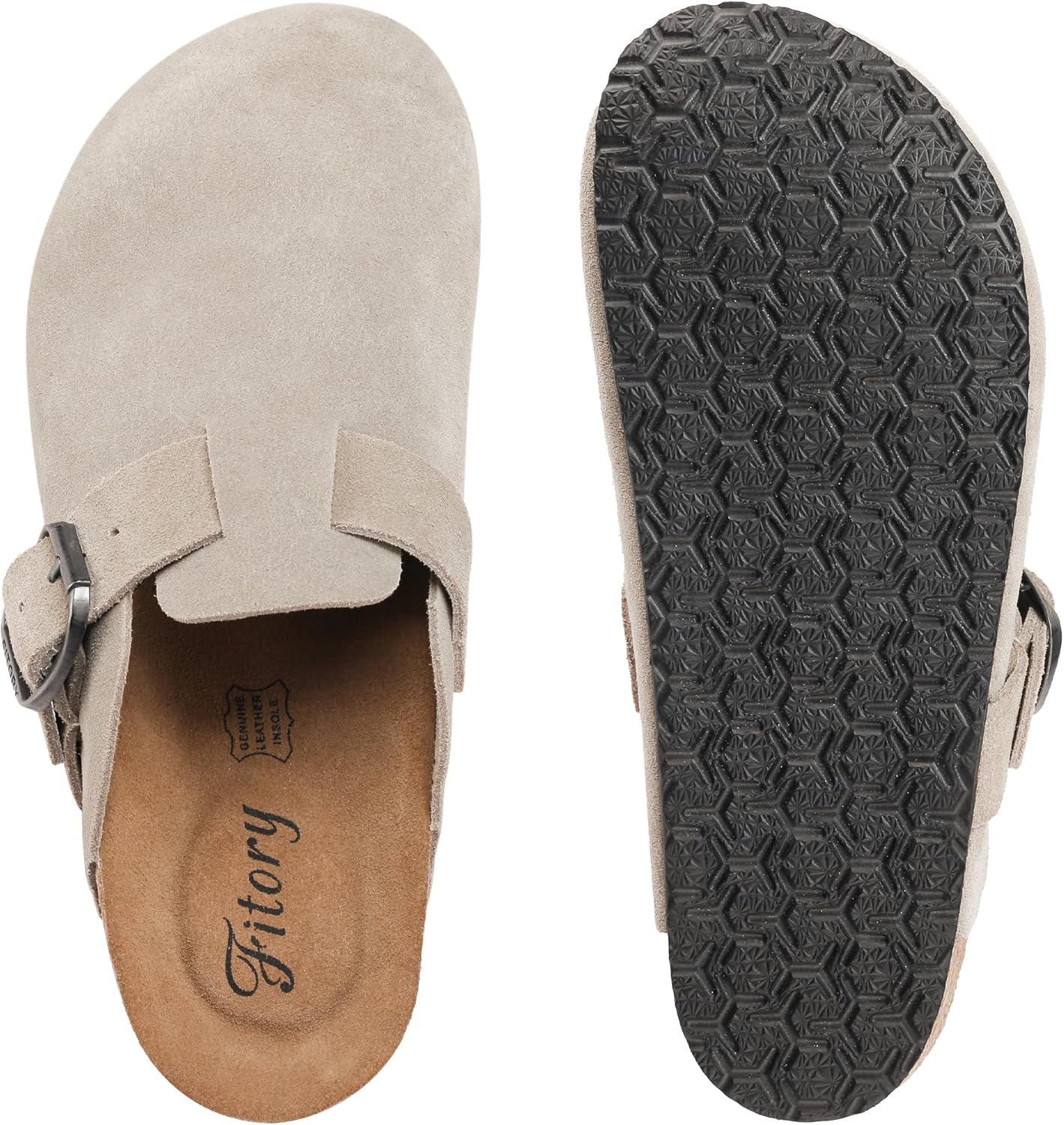 FITORY Womens Clogs Slip-on Potato Shoes Leather Mules with Suede Cork Footbed Size 6-11
