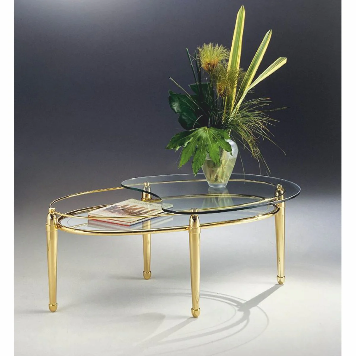 Luxury brass coffee table with glass tops 115 cm - Made in Italy