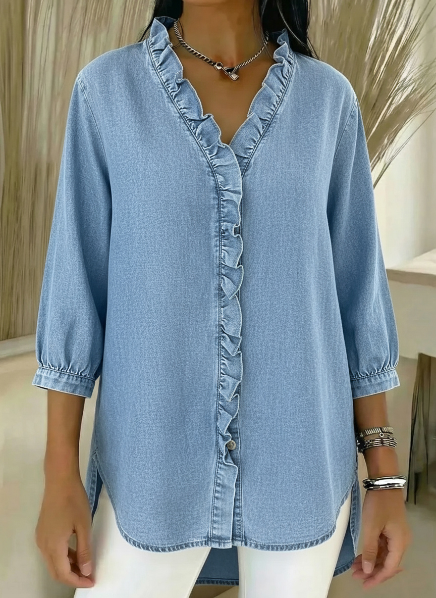 New Arrivals🔥 Women's Casual Denim V-Neck Ruffled Shirt - Nordfashionstorm - Women's Clothing, Fashion for You - Nordfashionstorm.com