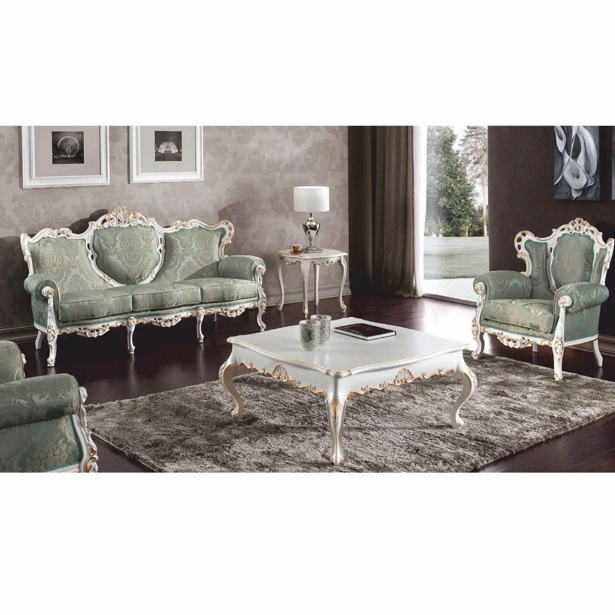 Luxury Baroque side table white / gold H. 59 cm - Made in Italy