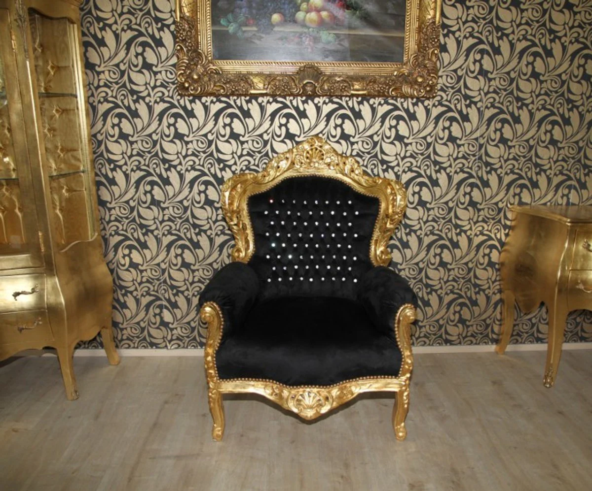 Baroque armchair King black / gold with glittering stones - luxury baroque furniture