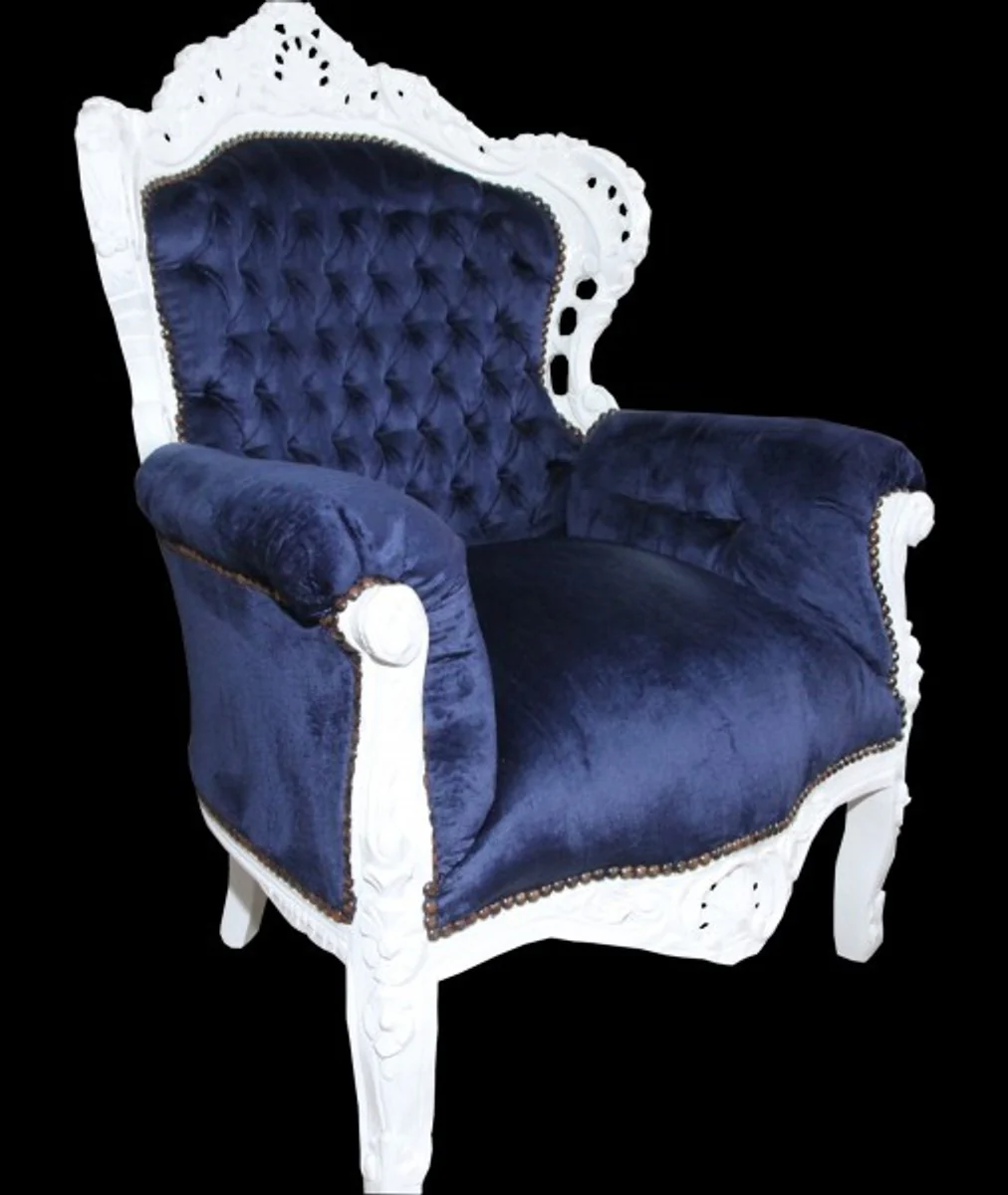 Baroque armchair King royal blue / white 85 x 85 x H. 120 cm - Baroque furniture