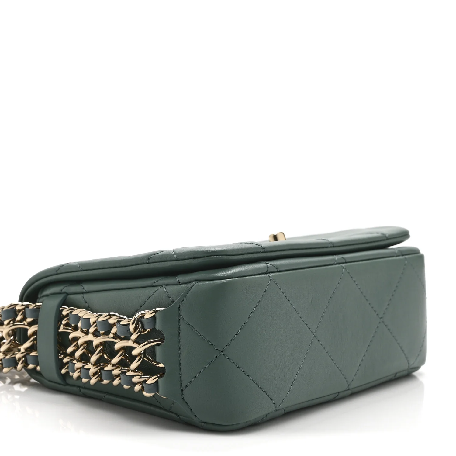 Lambskin Quilted Mini Chain Rows Flap  Green - Top Club
