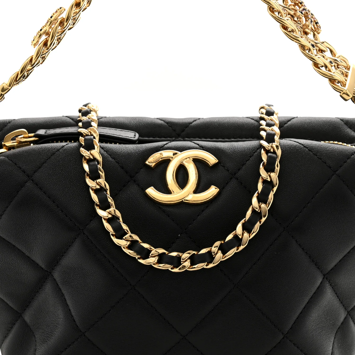 Lambskin Quilted Crystal Small CC Chain Hobo Black - Top Club