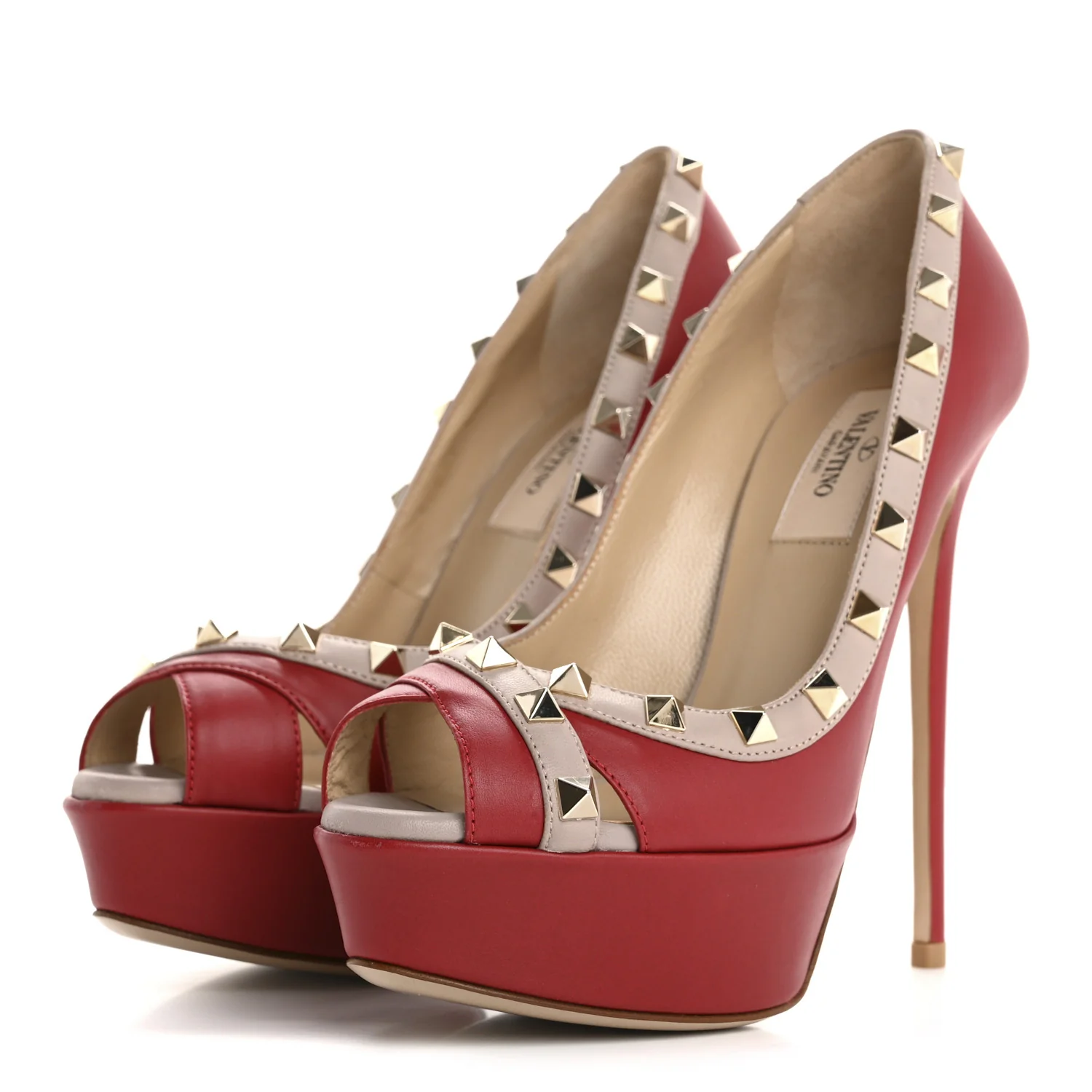 Nappa Rockstud Peep Toe Platform Pumps 36 Poudre Rosso - Top Club