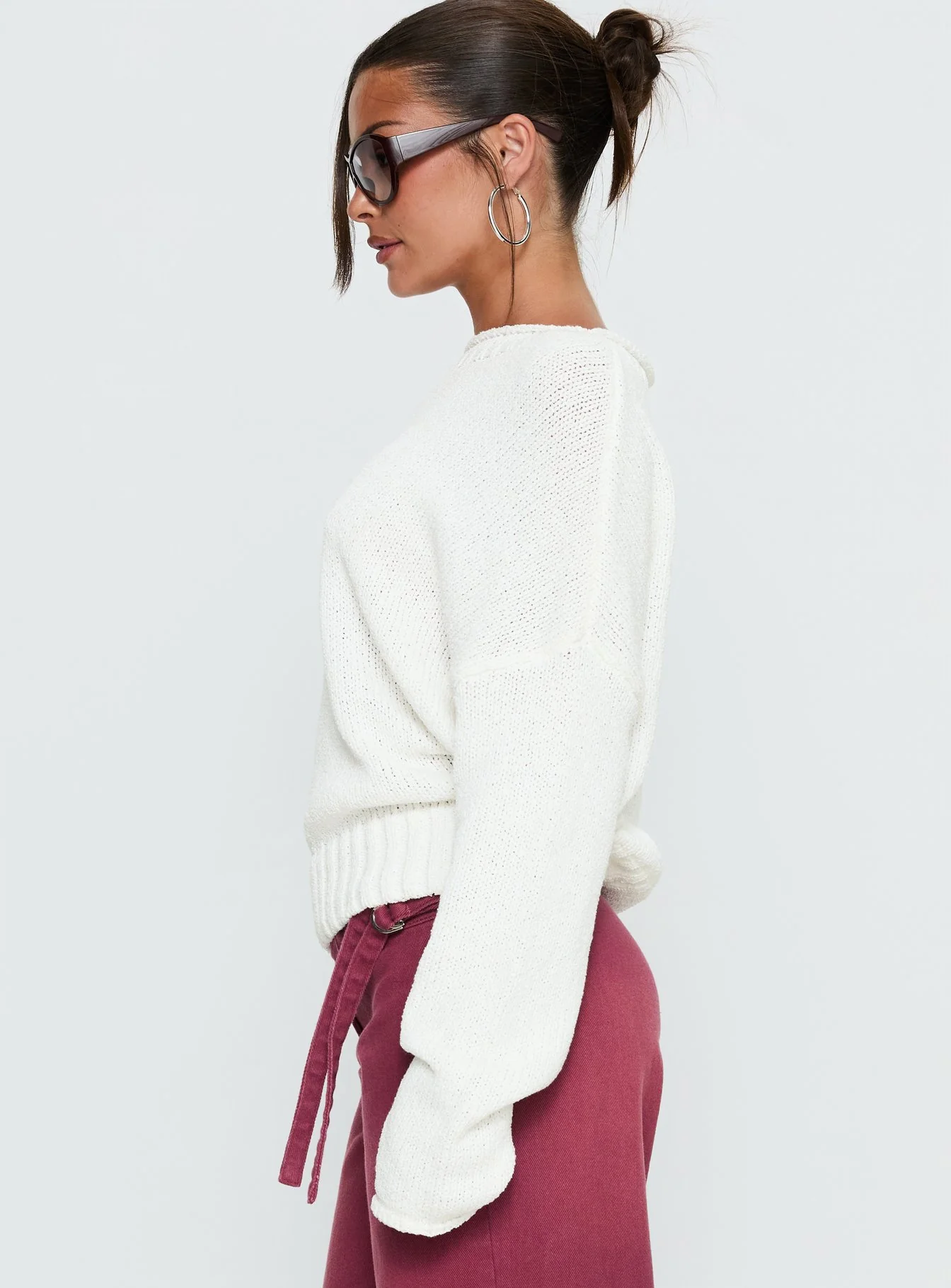 Reannon Wide Neck Knit Sweater White