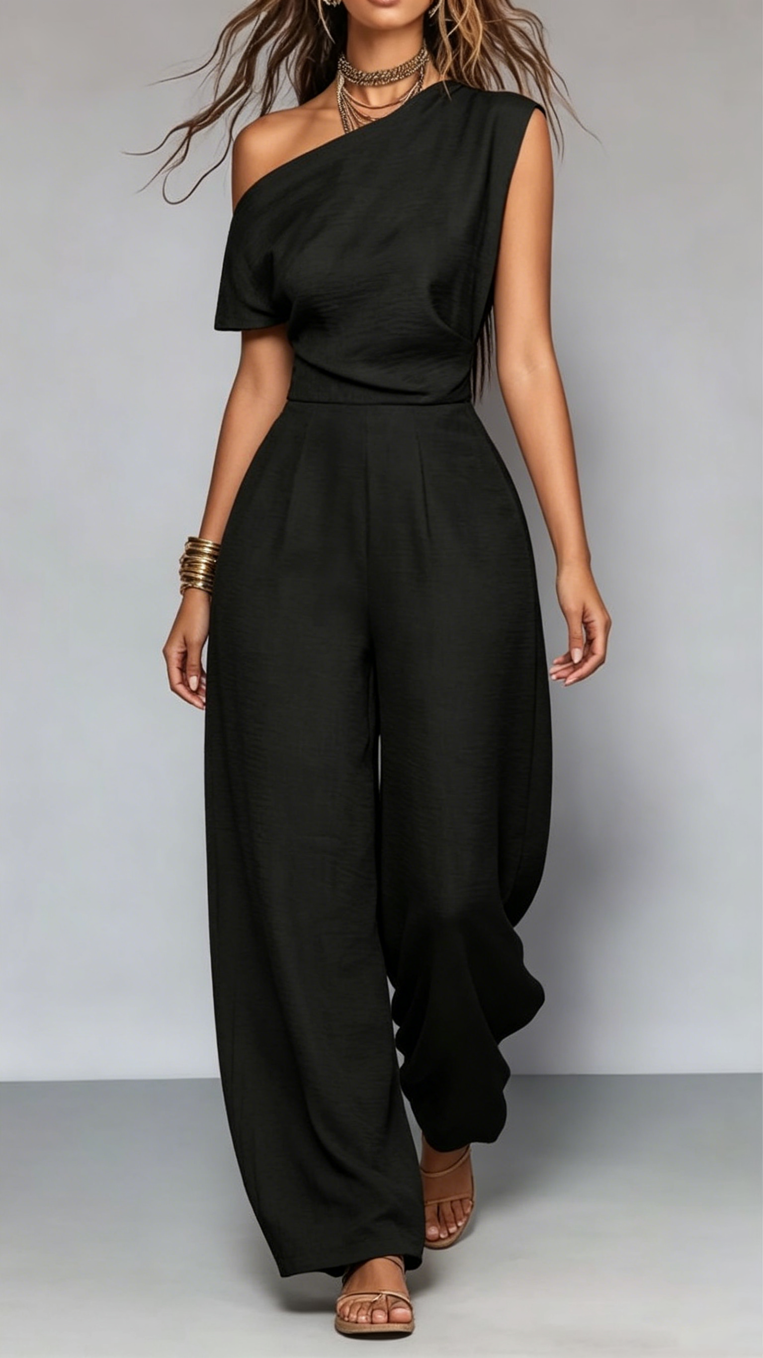 Women's Washed Cotton One-Shoulder Jumpsuit - Nordfashionstorm - Women's Clothing, Fashion for You - Nordfashionstorm.com