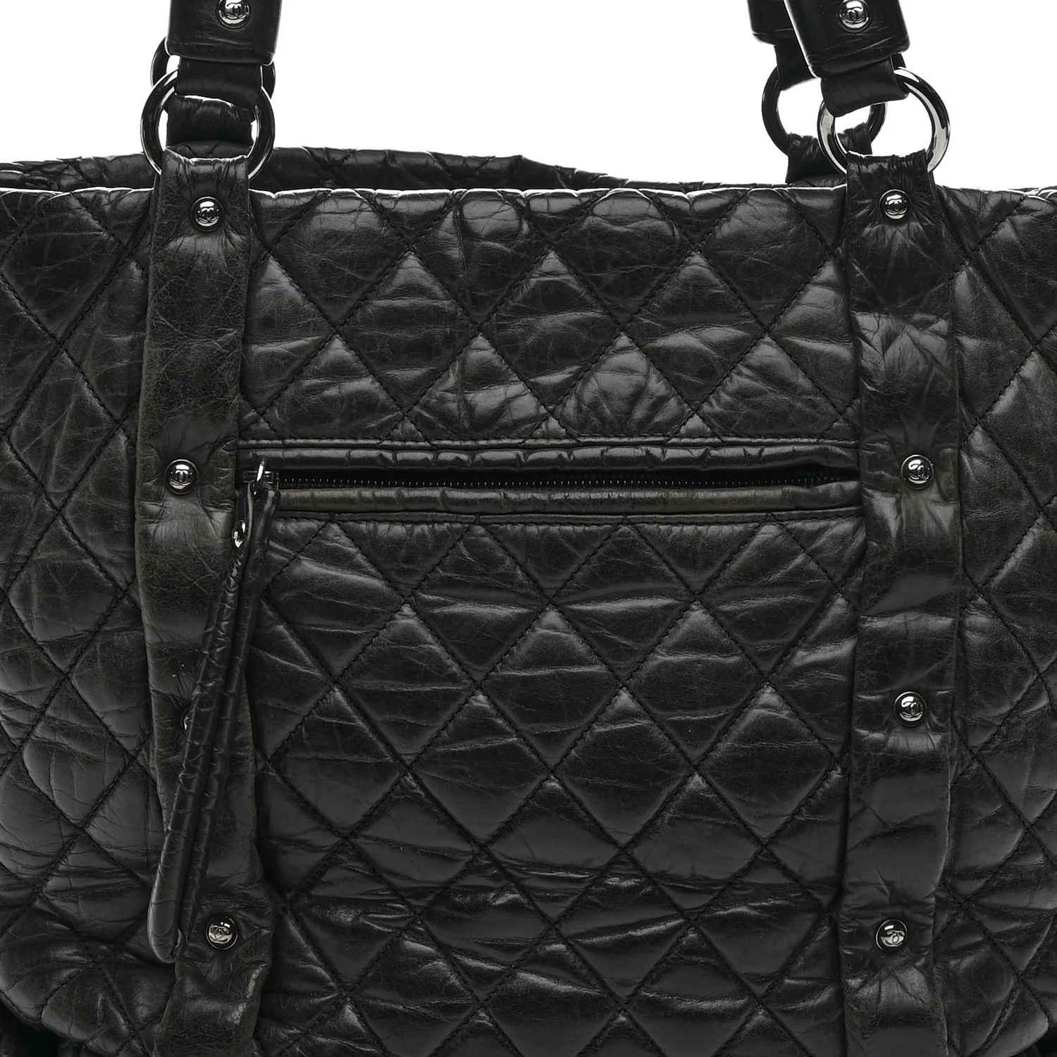Distressed Lambskin Vintage Ligne Lady Braid Tote Black - Top Club