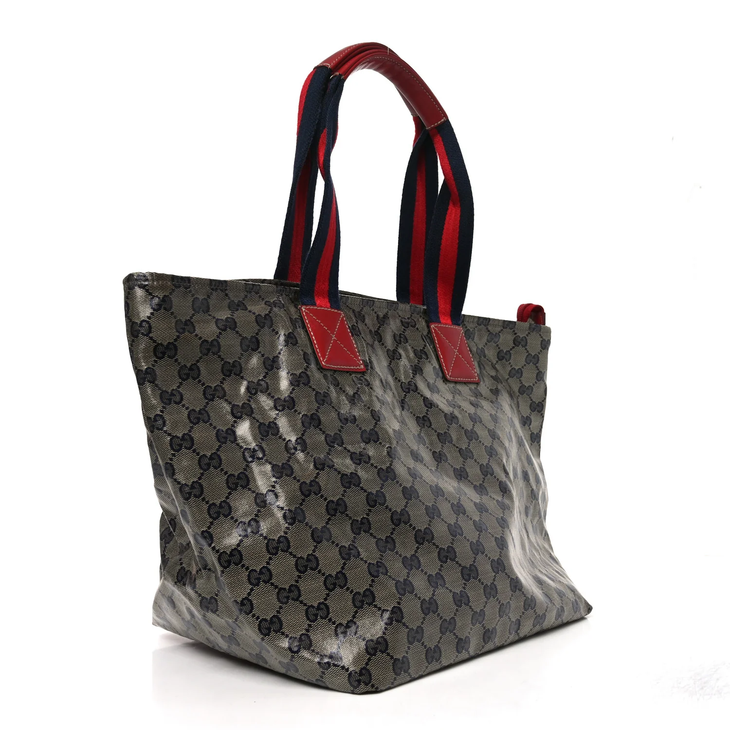 Crystal Monogram Large Web Handle Bucket Tote Red - Top Club