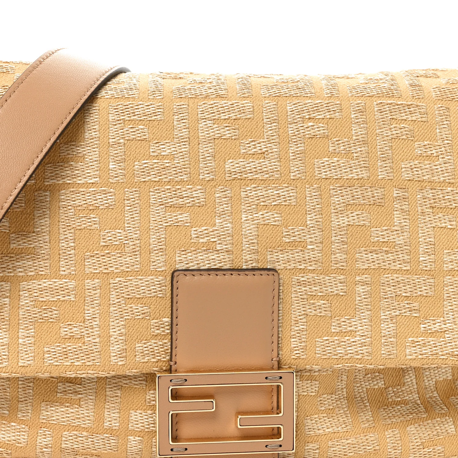 Fabric Jacquard Raffia Straw Fringe Medium Mamma Baguette Beige - Top Club