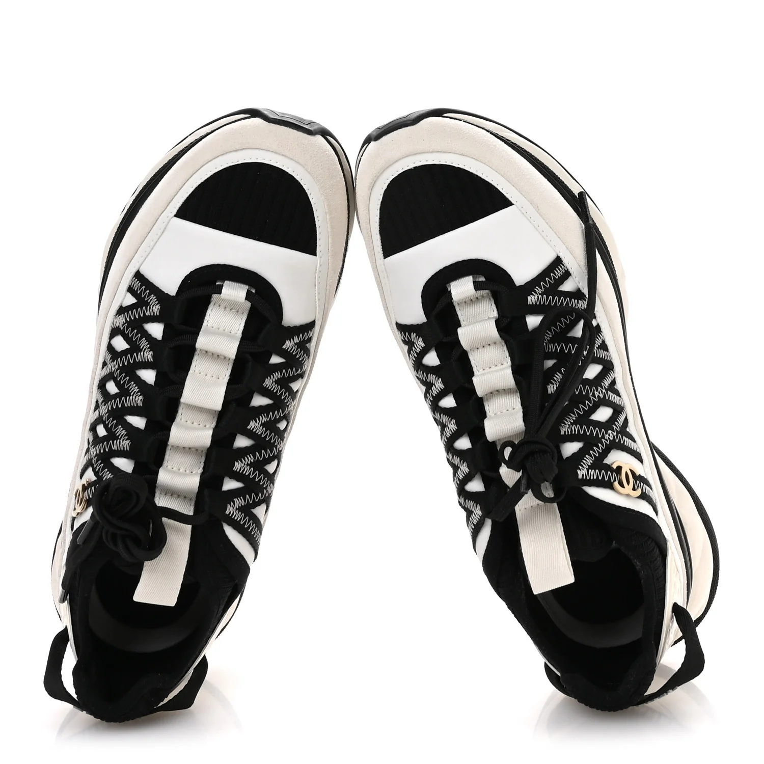 Fabric Suede Calfskin Sneakers 38 White Black