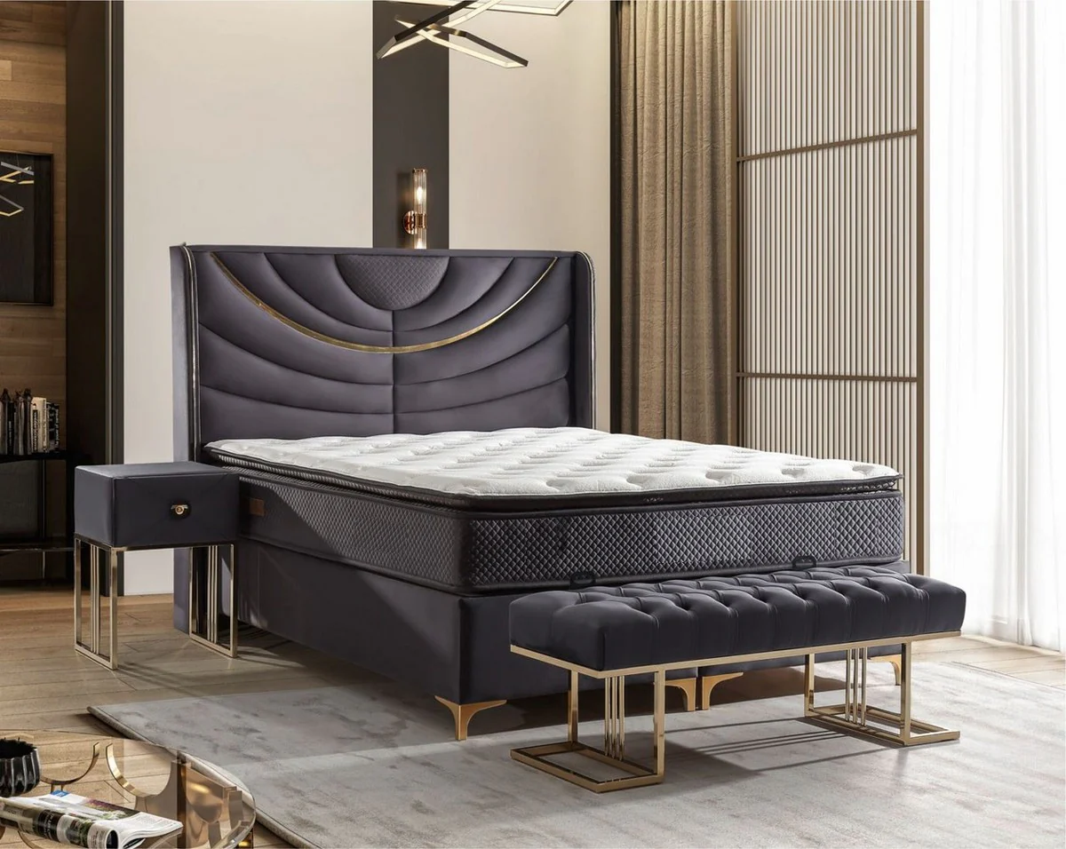 Luxury Double Bed Purple / Gold - Various Sizes - Solid Wood Bed with Headboard and Mattress - Hotel Furniture - Bedroom Furniture - Luxury Furniture