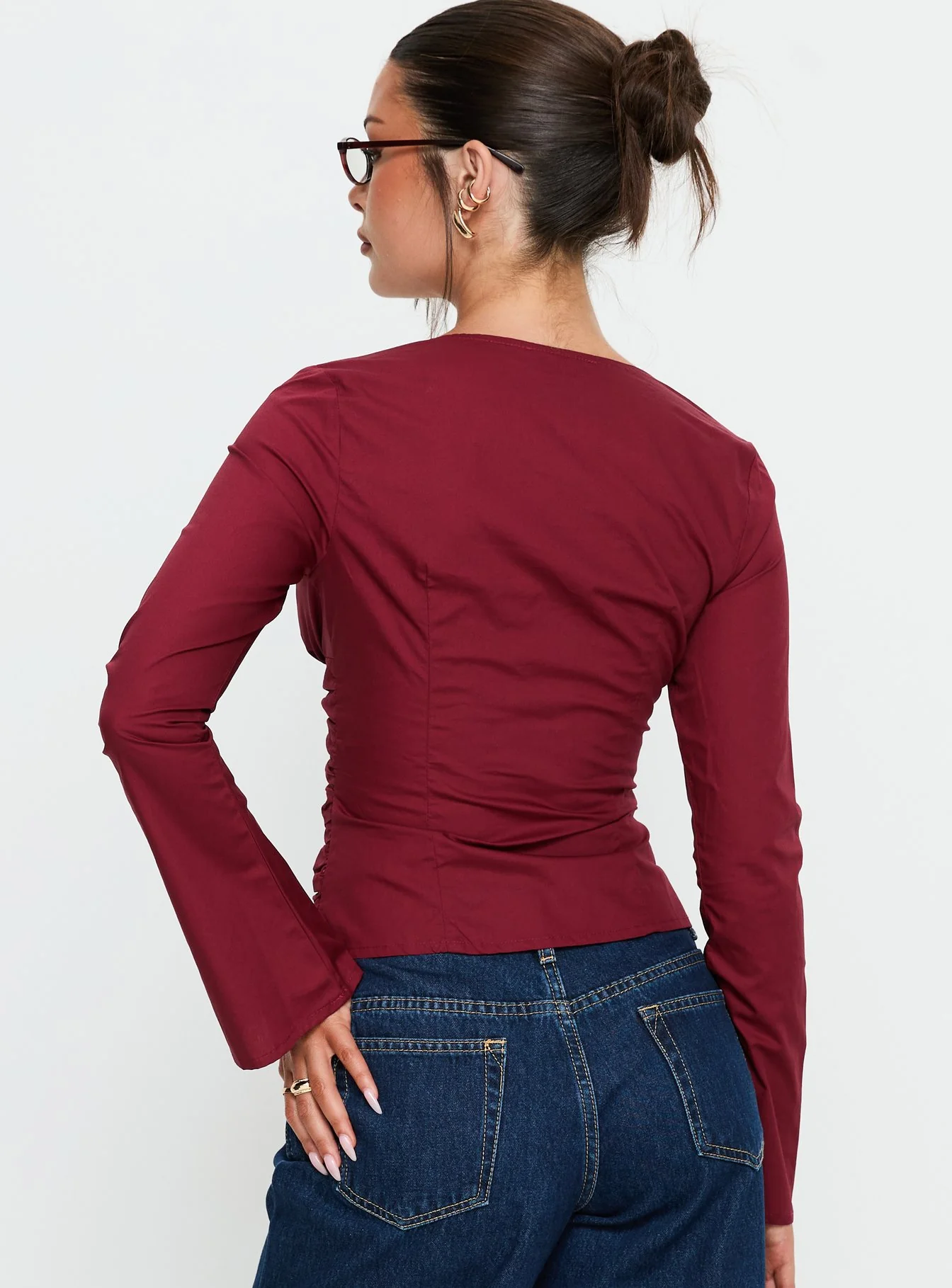 Zanetta Ruched Long Sleeve Top Burgundy
