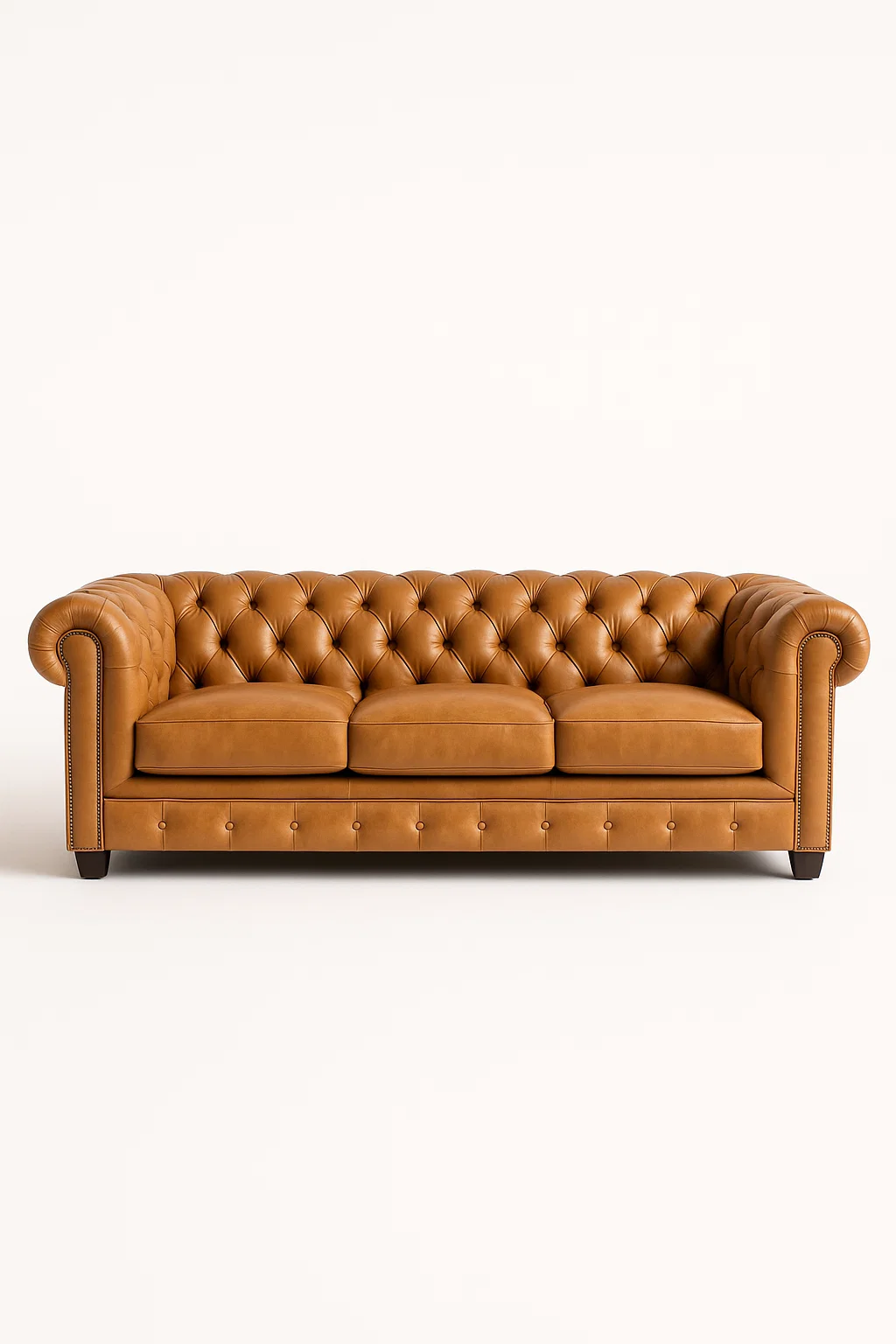 Sofá de piel de 3 plazas estilo chesterfield con trabajo capitoné