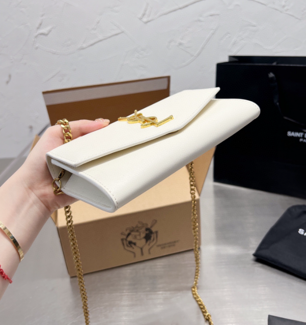 Y Uptown Leather Clutch  White - Top Club