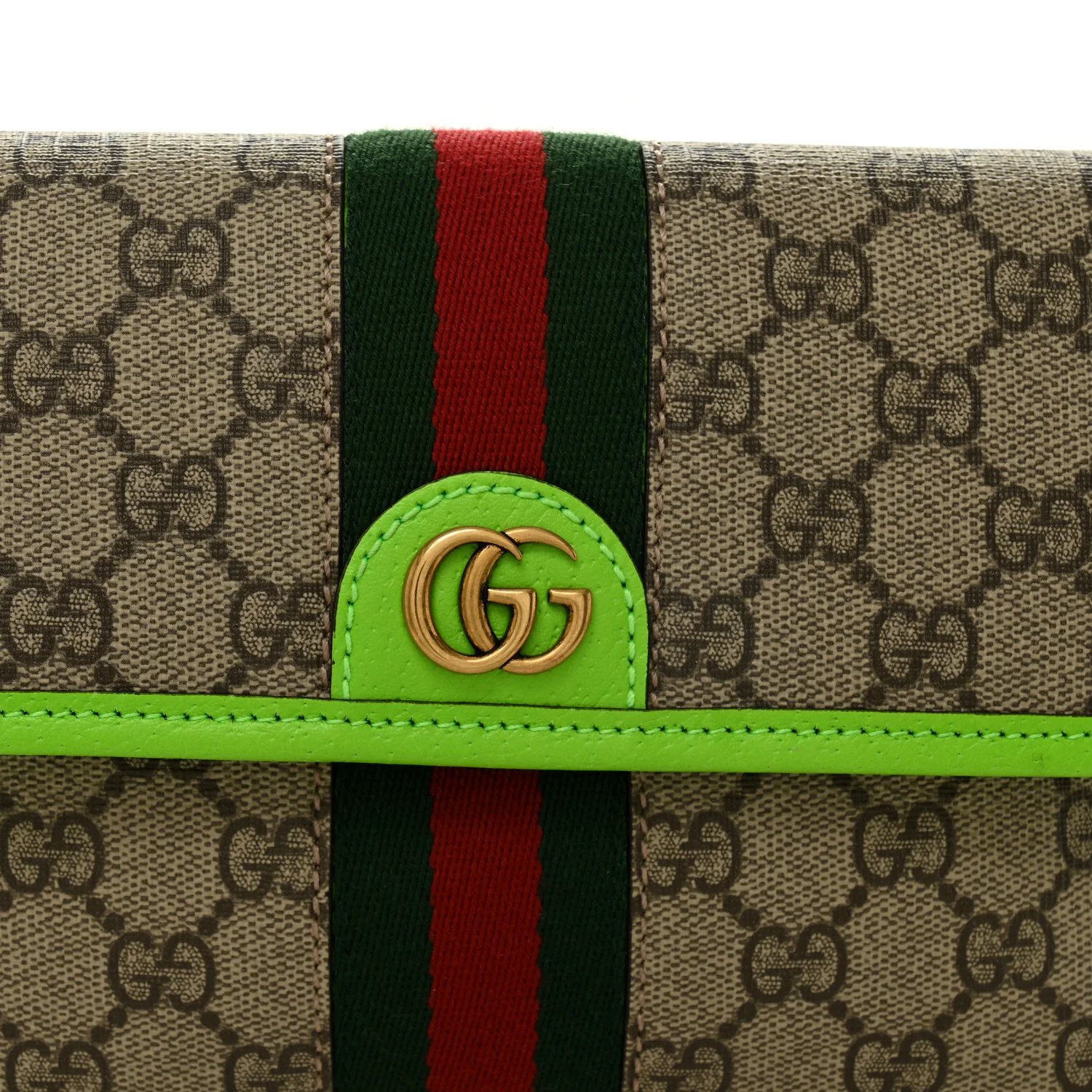 GG Supreme Monogram Web Small Ophidia Belt Bag Beige Ebony Electric Green - Top Club