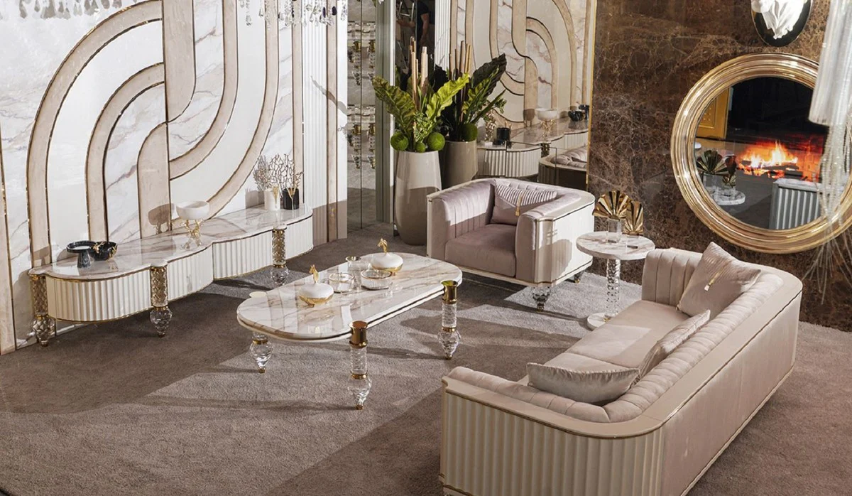 Luxury Art Deco 4 seater sofa gray / gold