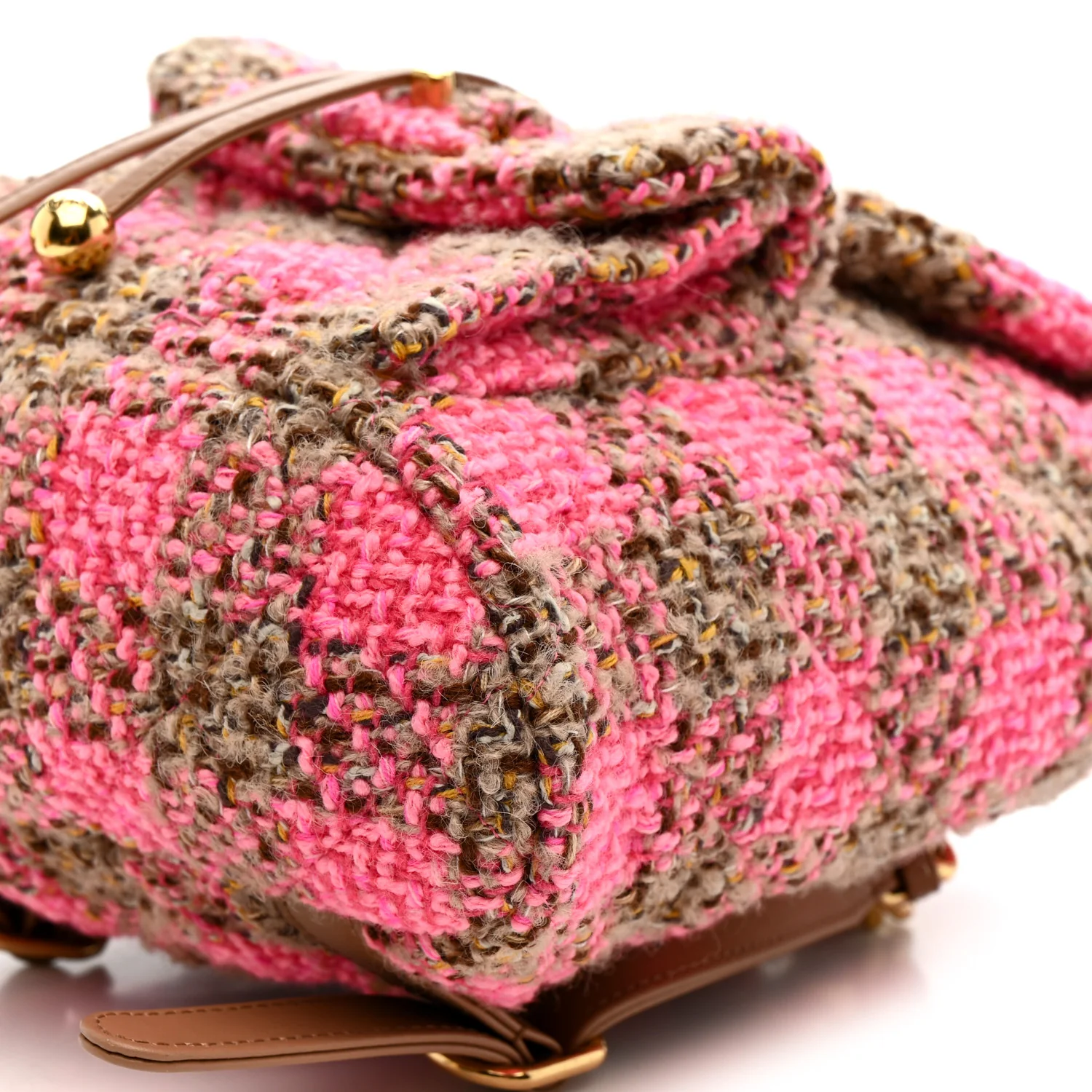 Wool Tweed Elegant Backpack Pink Brown - Top Club