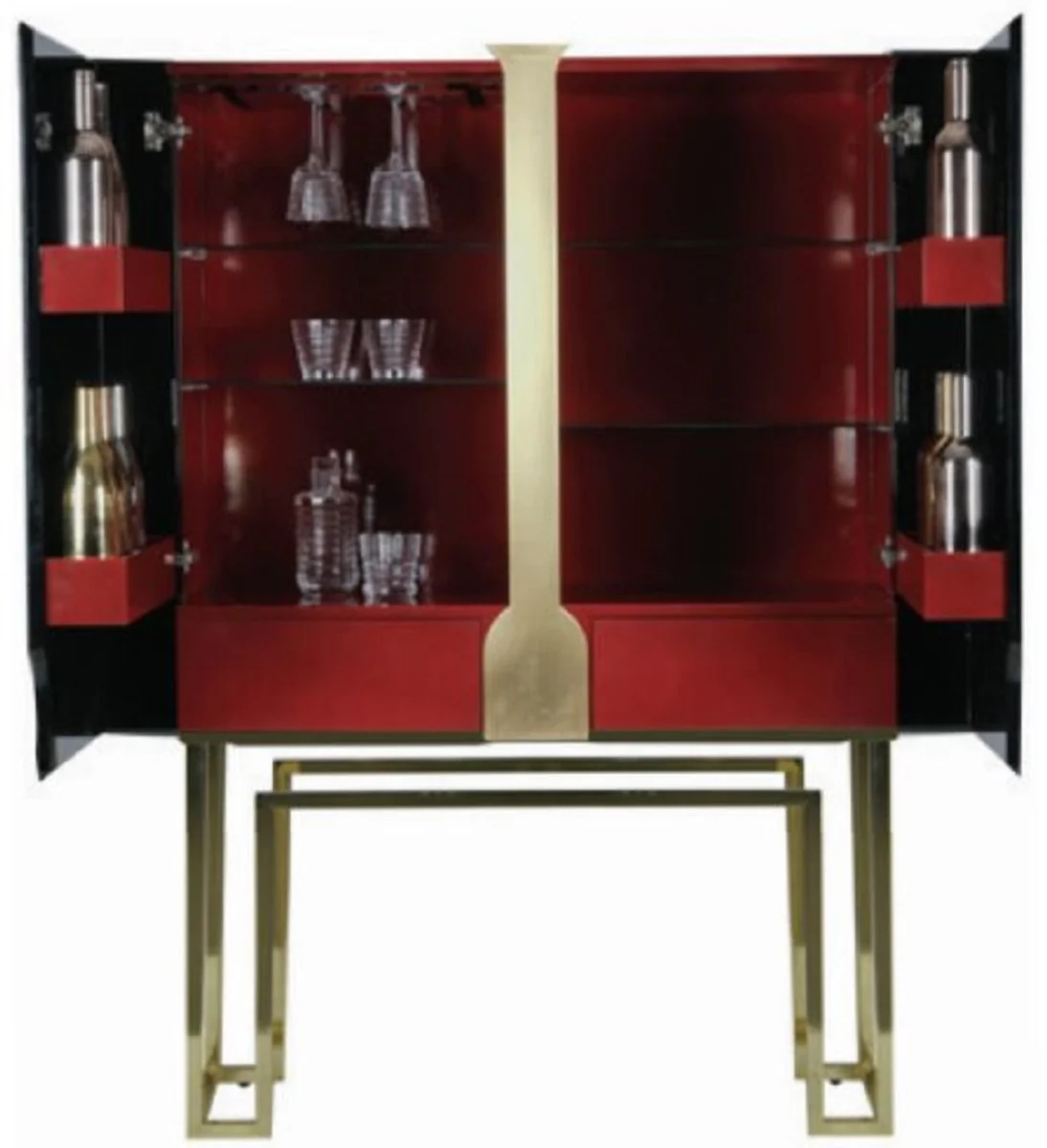 Luxury bar cabinet green / gold / red 110 x 44 x H. 167 cm - wine cabinet with 2 doors - living room furniture - bar furniture - hotel furniture - luxury collection