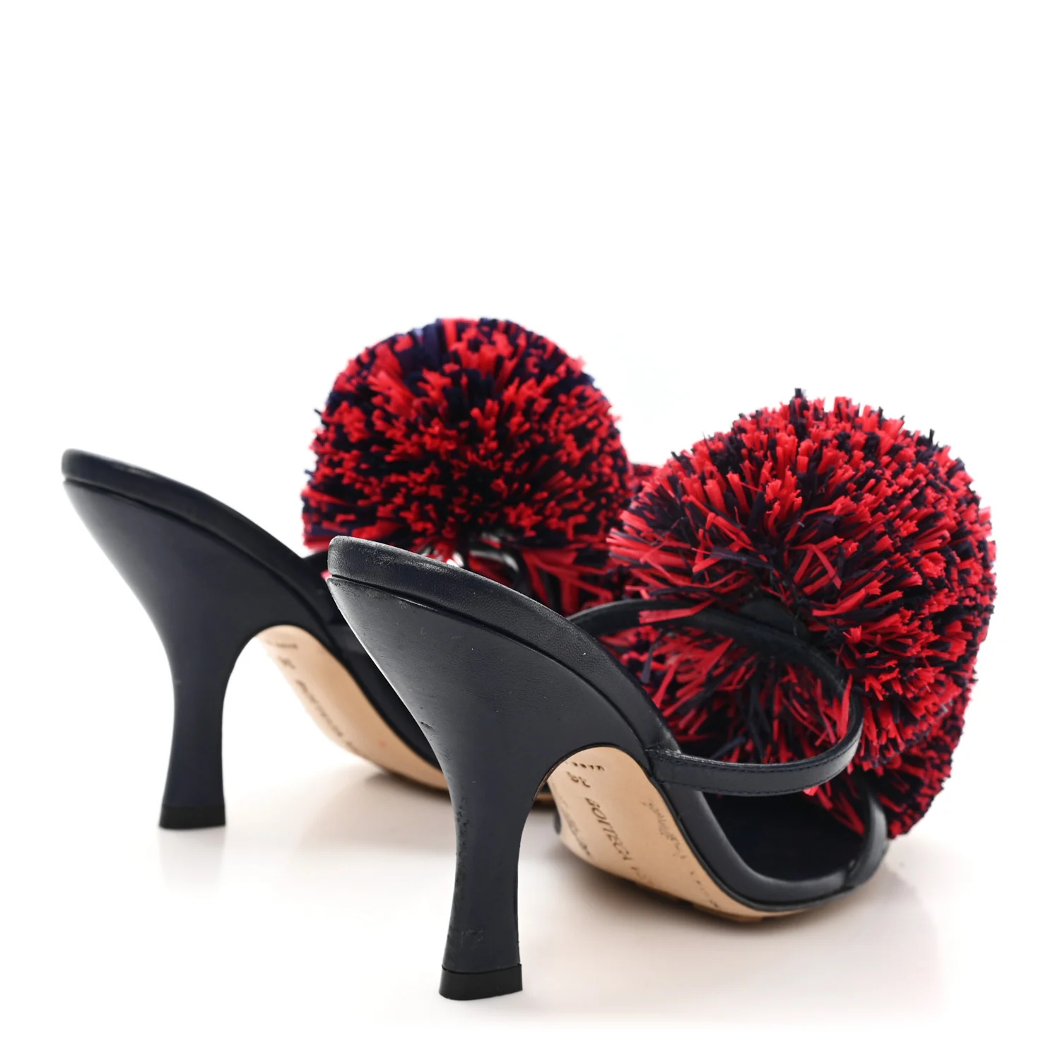 Calfskin Pom Slide Sandals 36 Navy Red - Top Club