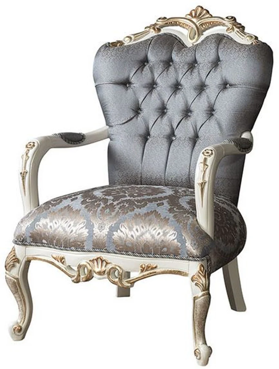 Luxury Baroque Living Room Set Blue / White / Gold - 2 Sofas & 2 Armchairs & 1 Coffee Table - Furniture in Baroque Style - Noble & Magnificent