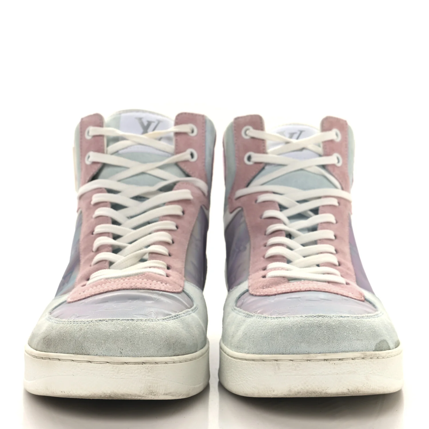 Calfskin Suede Monogram Mens Rivoli High Top Sneakers 10 White Multicolor - Top Club