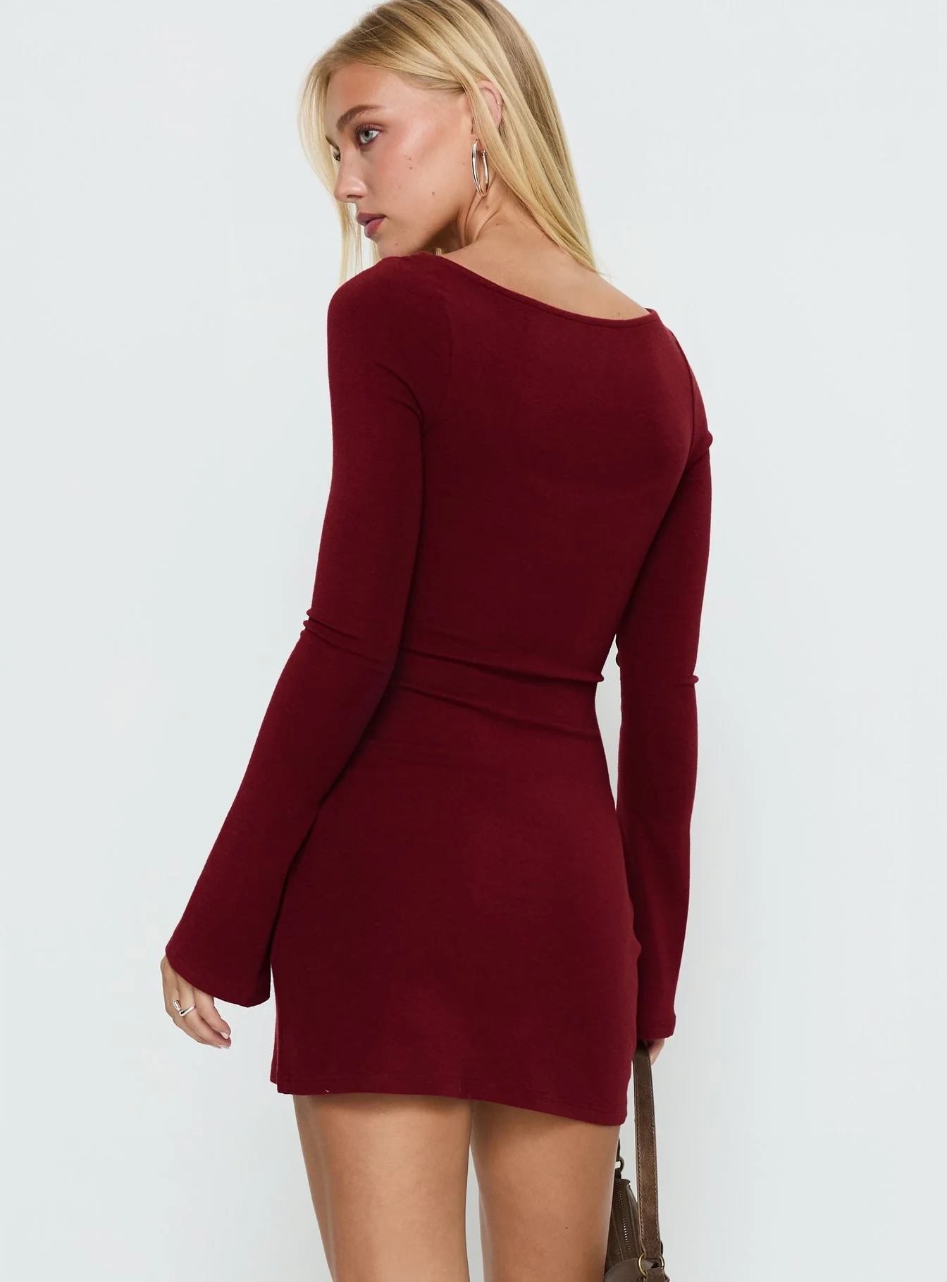 Larelle Reversible Knit Long Sleeve Mini Dress Red