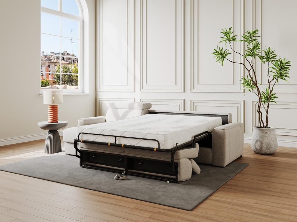 Sofá cama esquinero reversible con apertura italiana de tela beige - Cama en láminas anchas de 140 cm - Colchón de 22 cm - VIZIR
