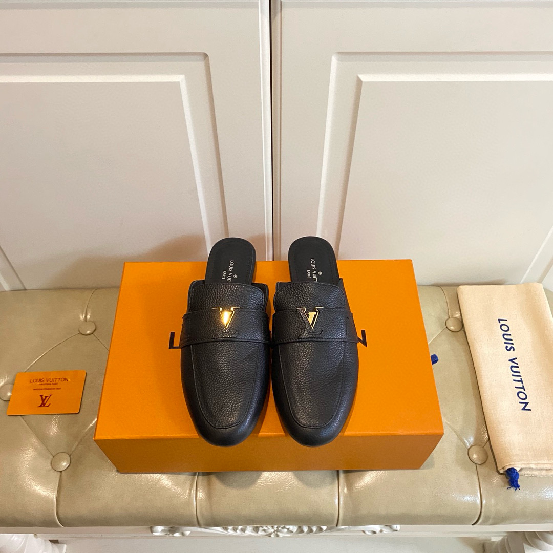 Louis Vuitton LV Leather Half-Pack Slingback Slide Sandals (Replica) - Sneaker Replica Workshop