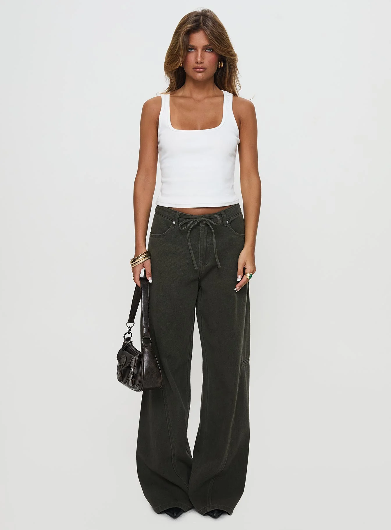 Bruiser Tie Waist Mid Rise Wide Leg Jeans Green