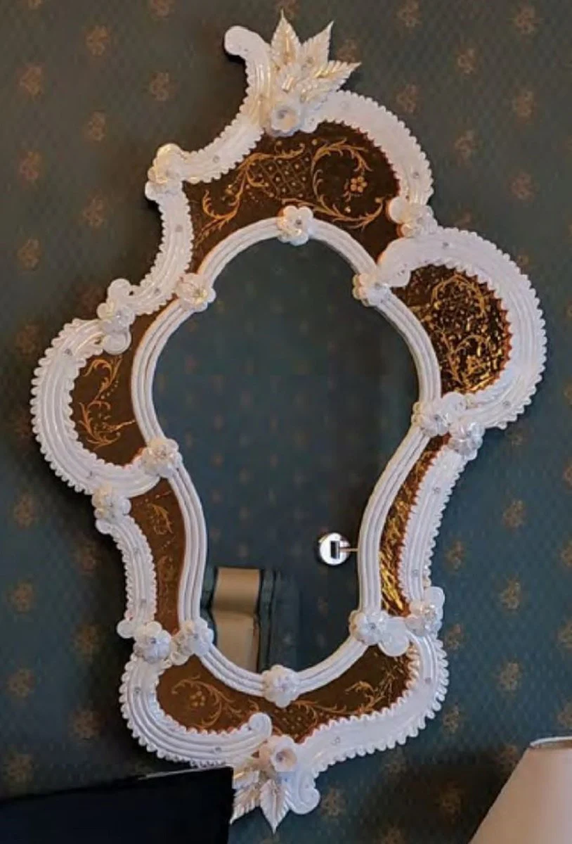 Luxury Baroque Mirror White / Gold - Magnificent Wall Mirror in Venetian Style - Hotel Furniture - Castle Furniture - Baroque Furniture - Luxury Furniture in Baroque Style - Made in Italy