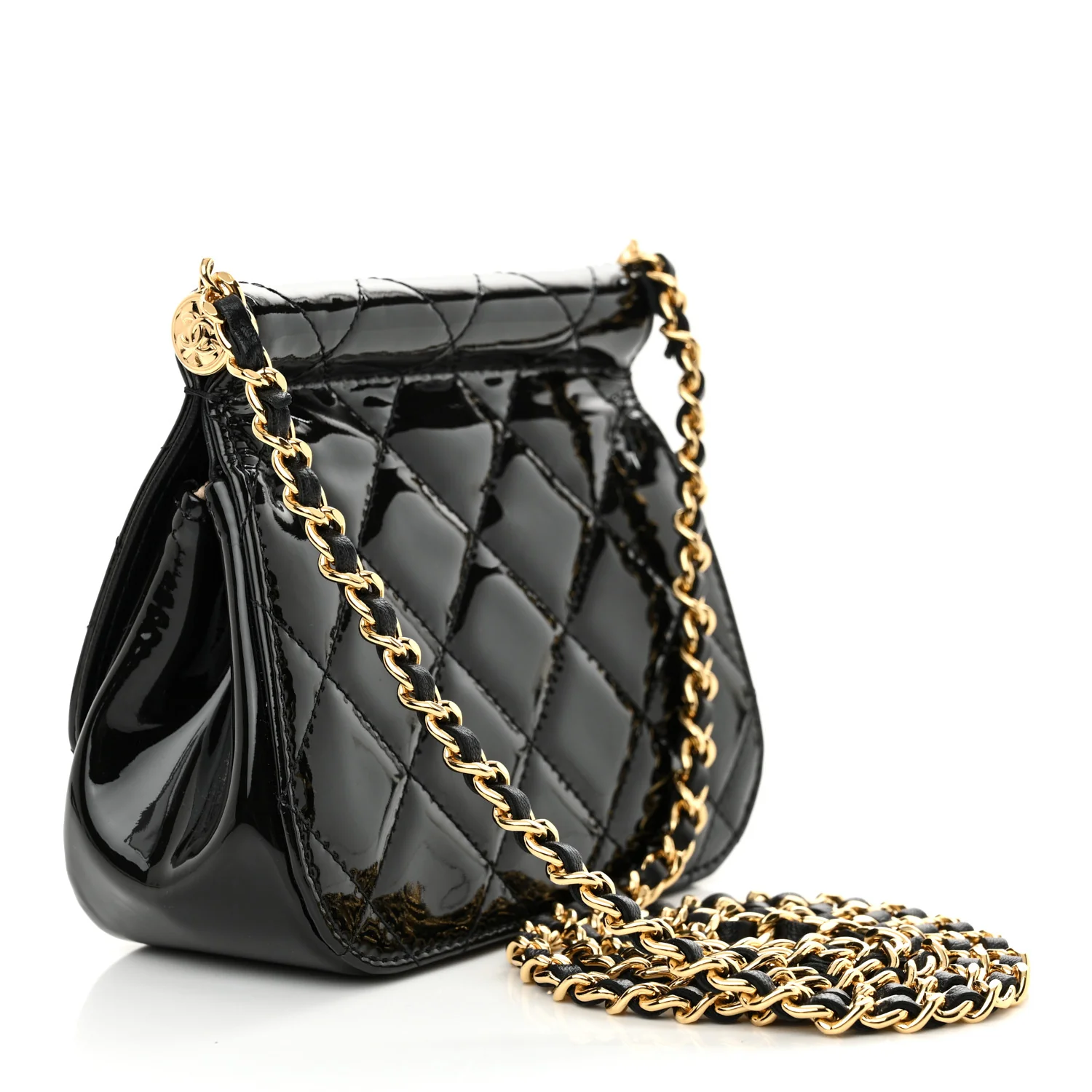 Patent Quilted Frame Clutch Flap With Chain Black - Top Club