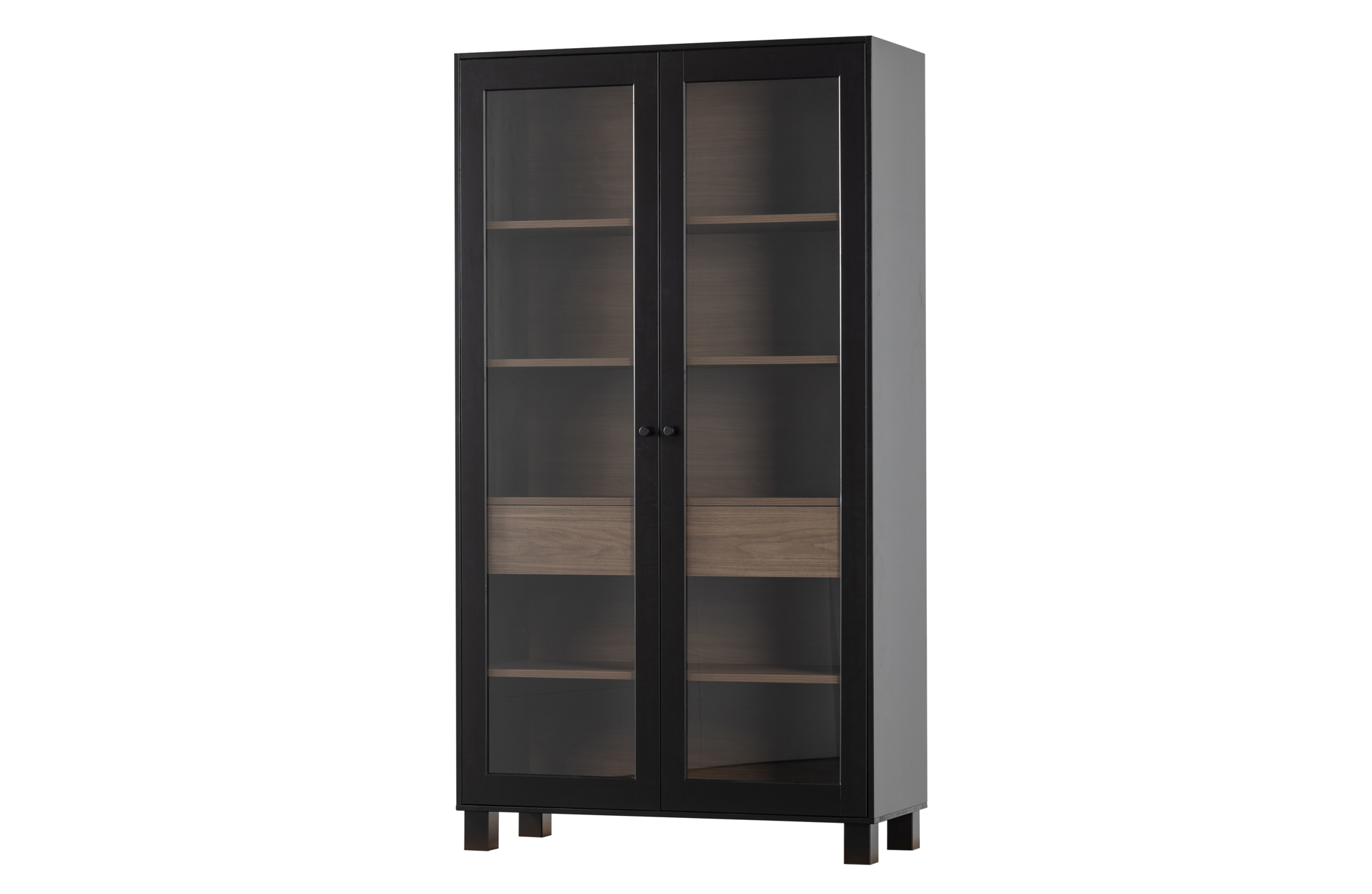 WOOOD 2-deurs vitrinekast Goos grenen zwart/walnoot Goos 2-drs vitrinekast grenen zwart/walnoot