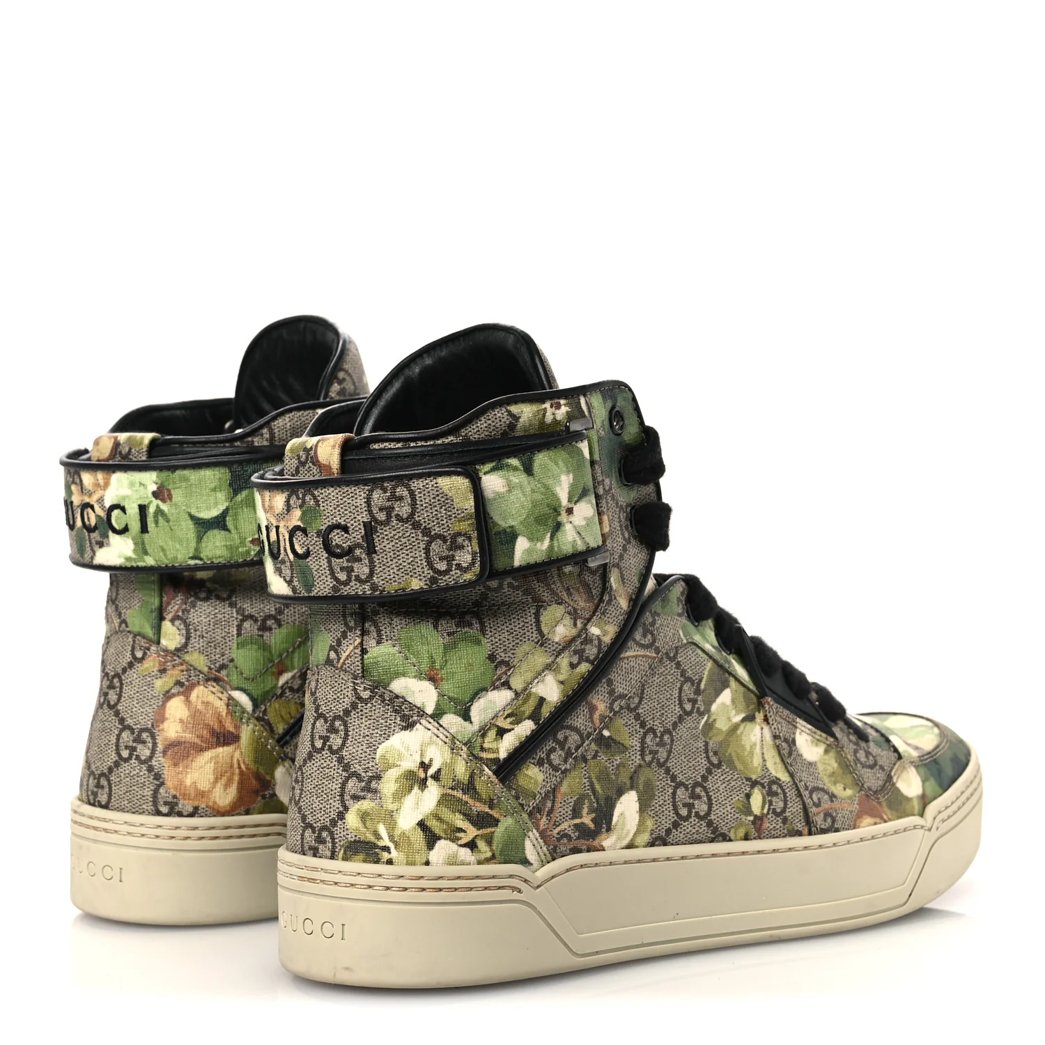 GG Monogram Blooms Web High Top Sneakers 8 Beige Green - Top Club