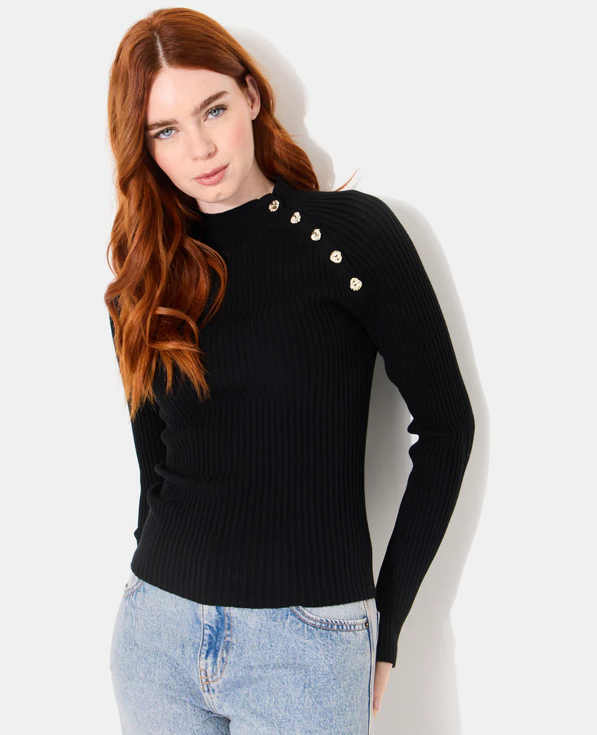 Pimkie Pull moulant en maille côtelée avec boutons