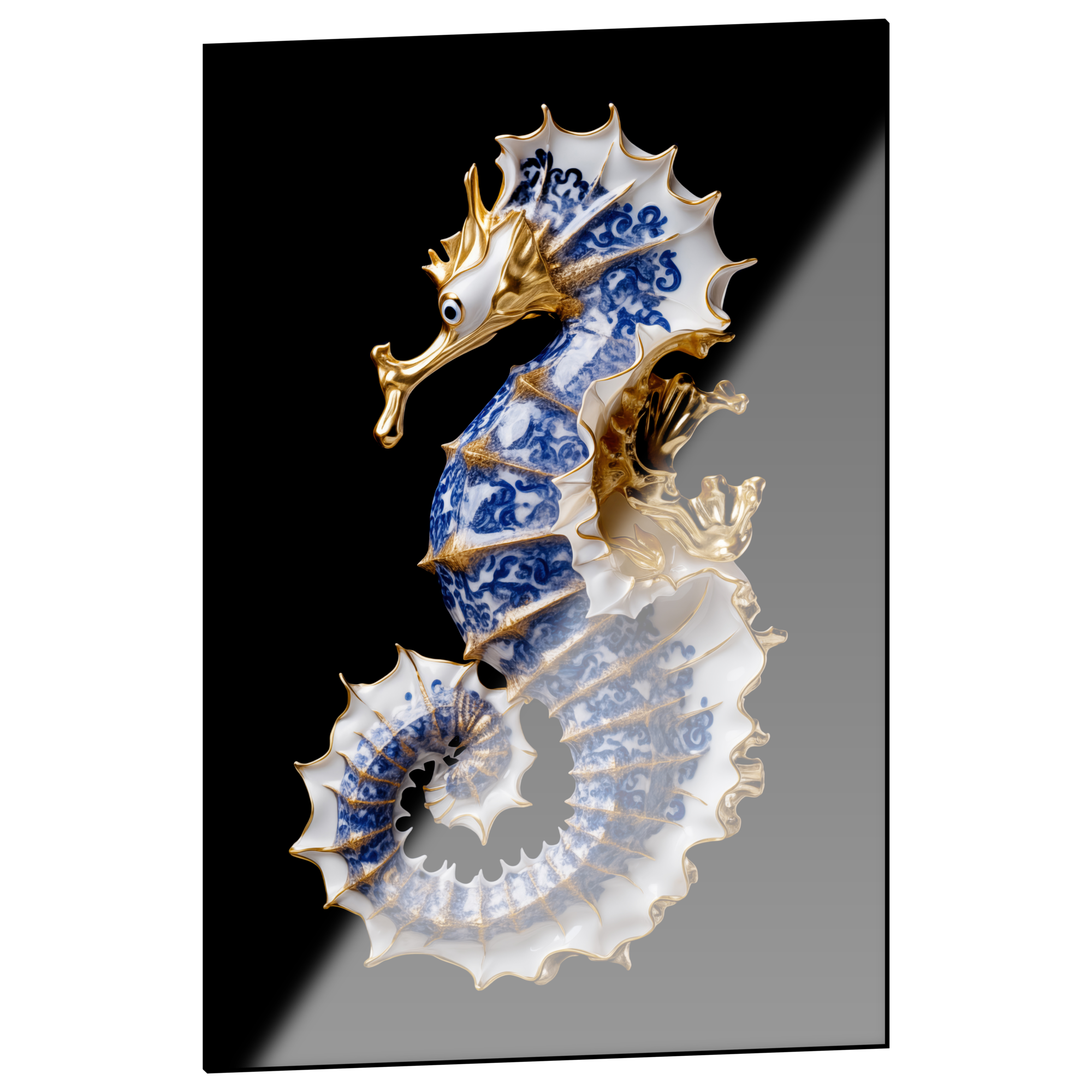 Dibond schilderij 'Delft Blue Seahorse' 80x120 cm