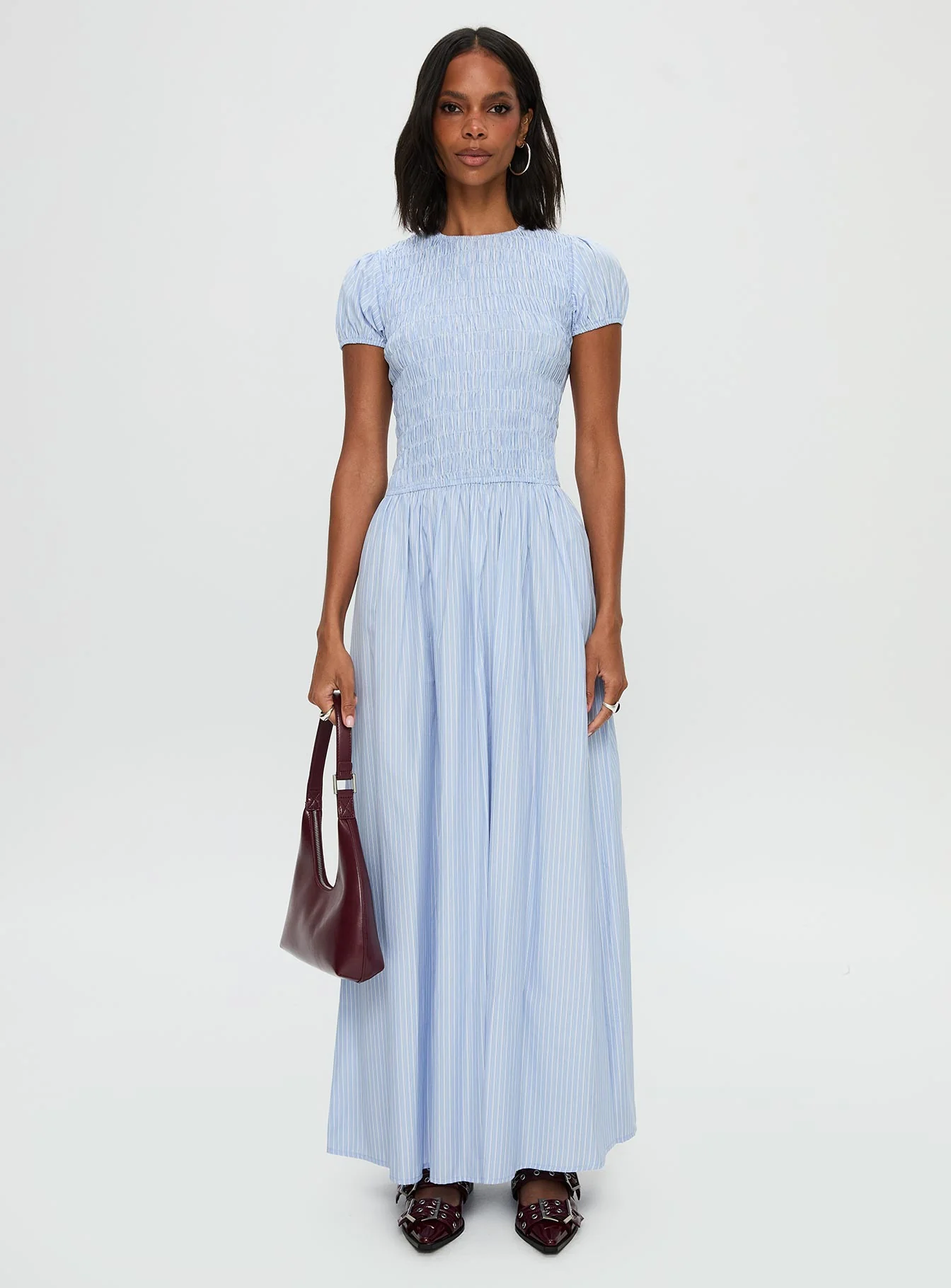 Wendelin Shirred Maxi Dress Blue Stripe
