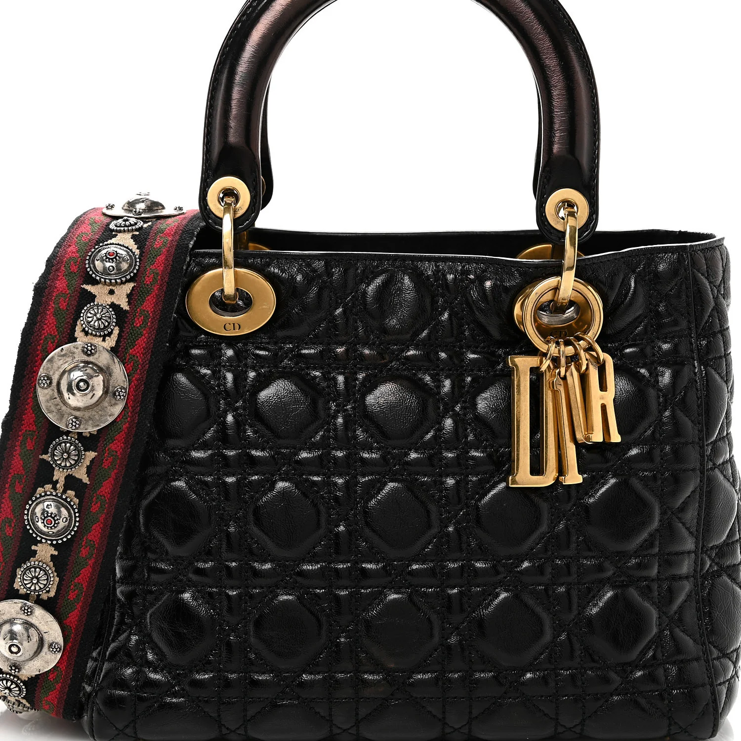 Crinkled Patent Cannage Medium Bohemian Lady Dior Black - Top Club