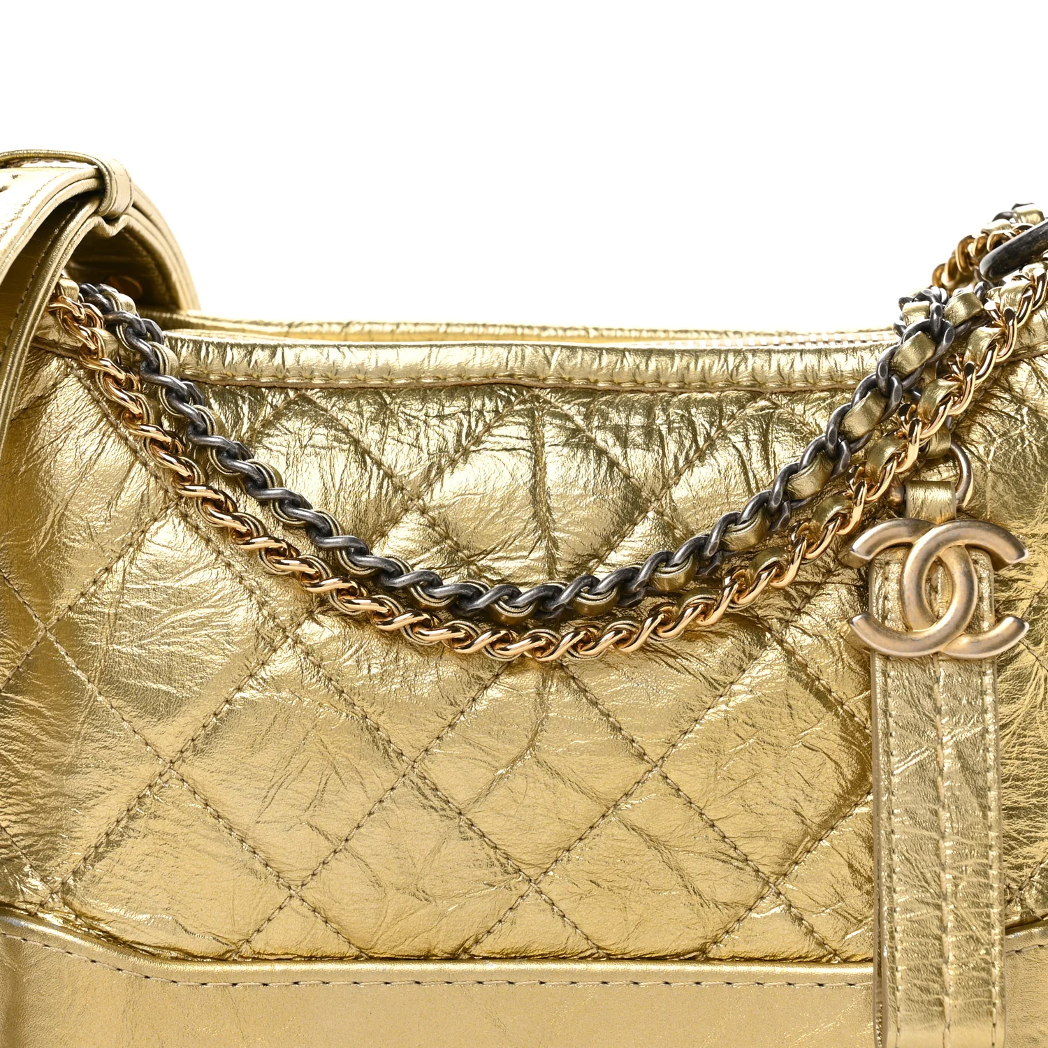 Metallic Aged Calfskin Quilted Small Gabrielle Hobo Gold - Top Club